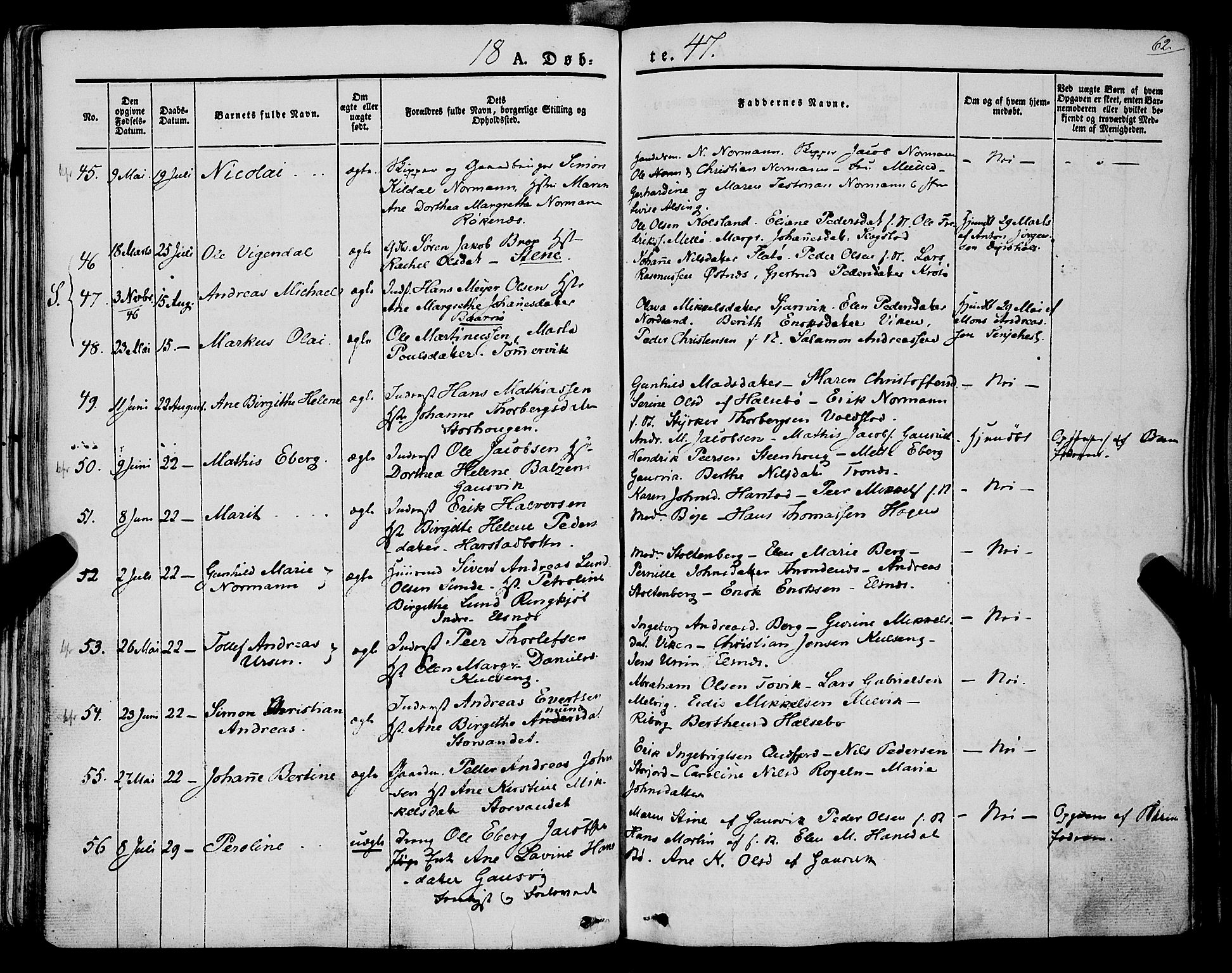 Trondenes sokneprestkontor, AV/SATØ-S-1319/H/Ha/L0009kirke: Parish register (official) no. 9, 1841-1852, p. 62