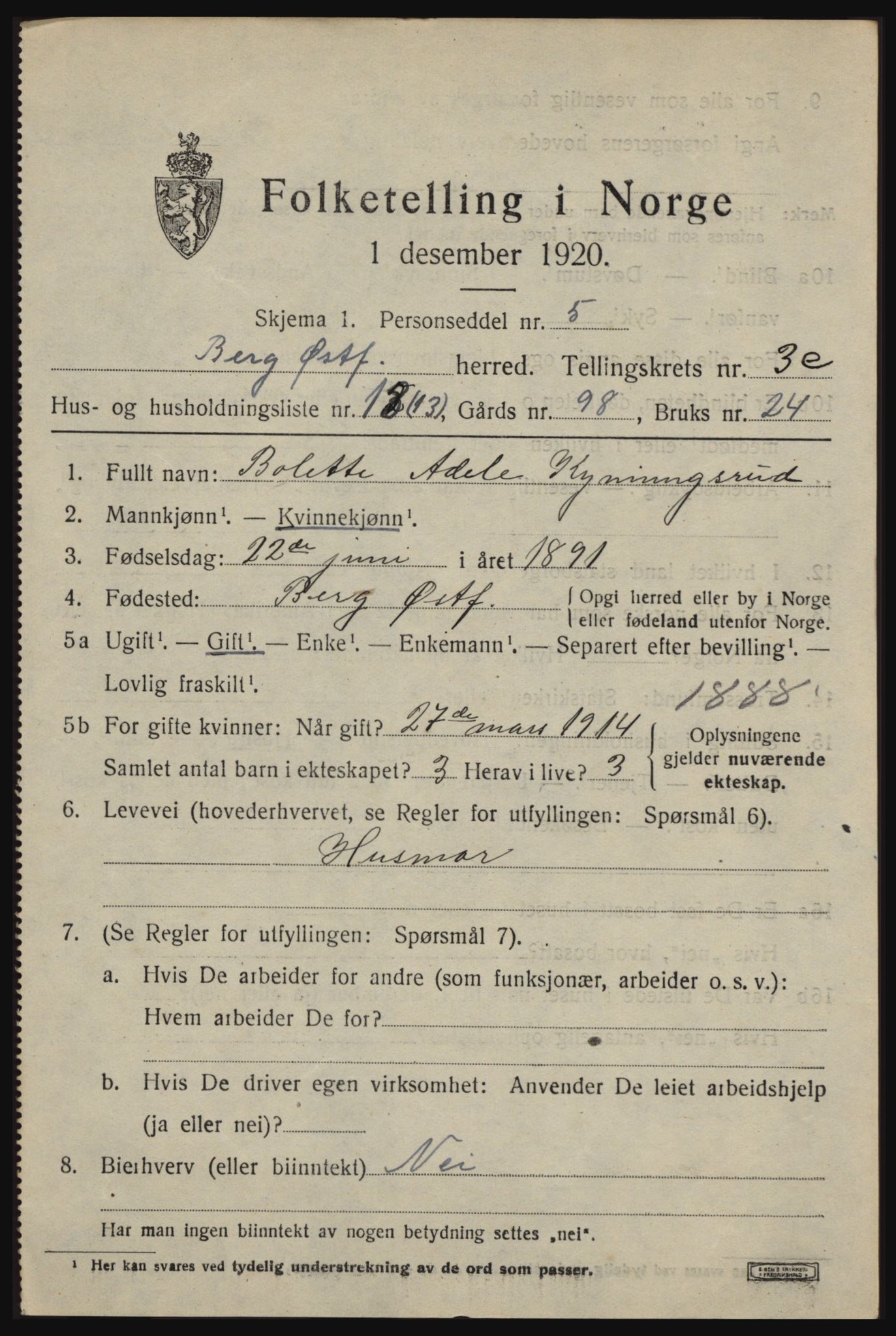 SAO, 1920 census for Berg, 1920, p. 7219