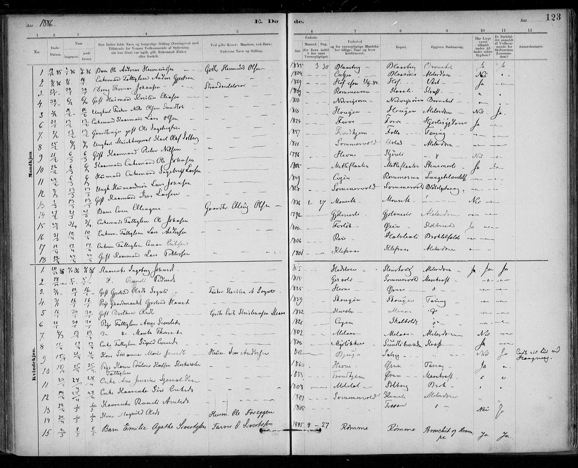 Ministerialprotokoller, klokkerbøker og fødselsregistre - Sør-Trøndelag, AV/SAT-A-1456/668/L0810: Parish register (official) no. 668A10, 1881-1894, p. 123