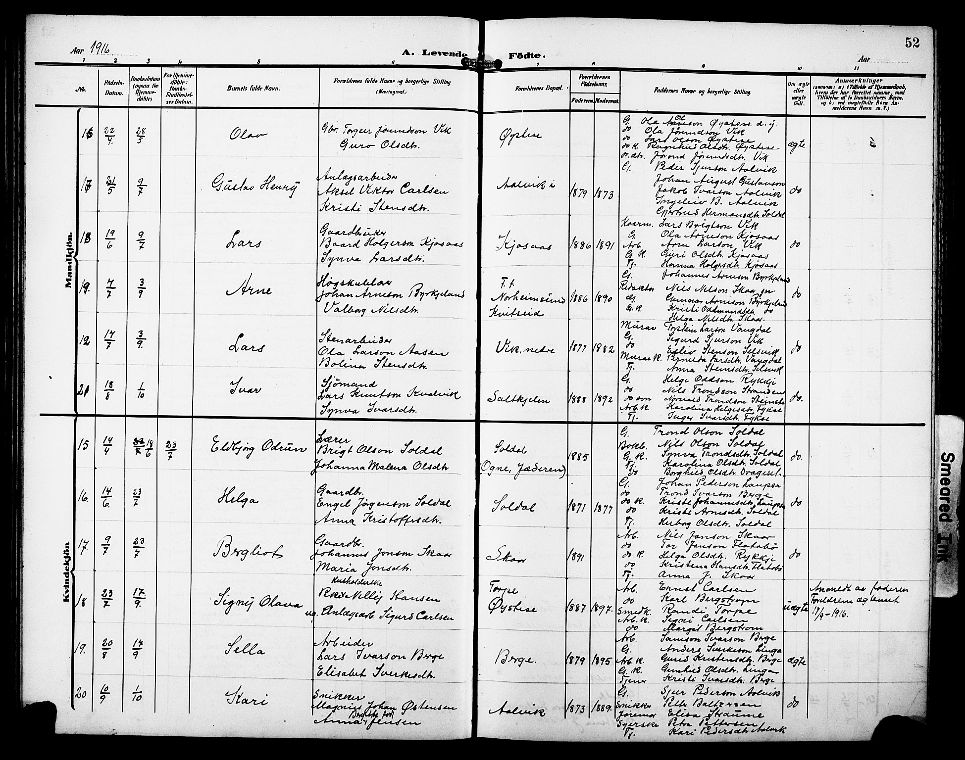 Kvam sokneprestembete, AV/SAB-A-76201/H/Hab: Parish register (copy) no. C 4, 1906-1931, p. 52