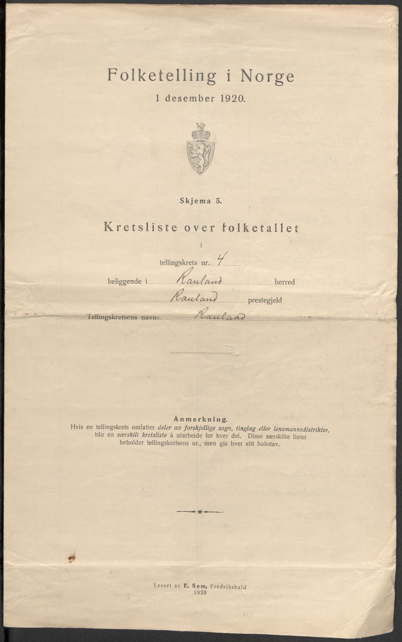 SAKO, 1920 census for Rauland, 1920, p. 14