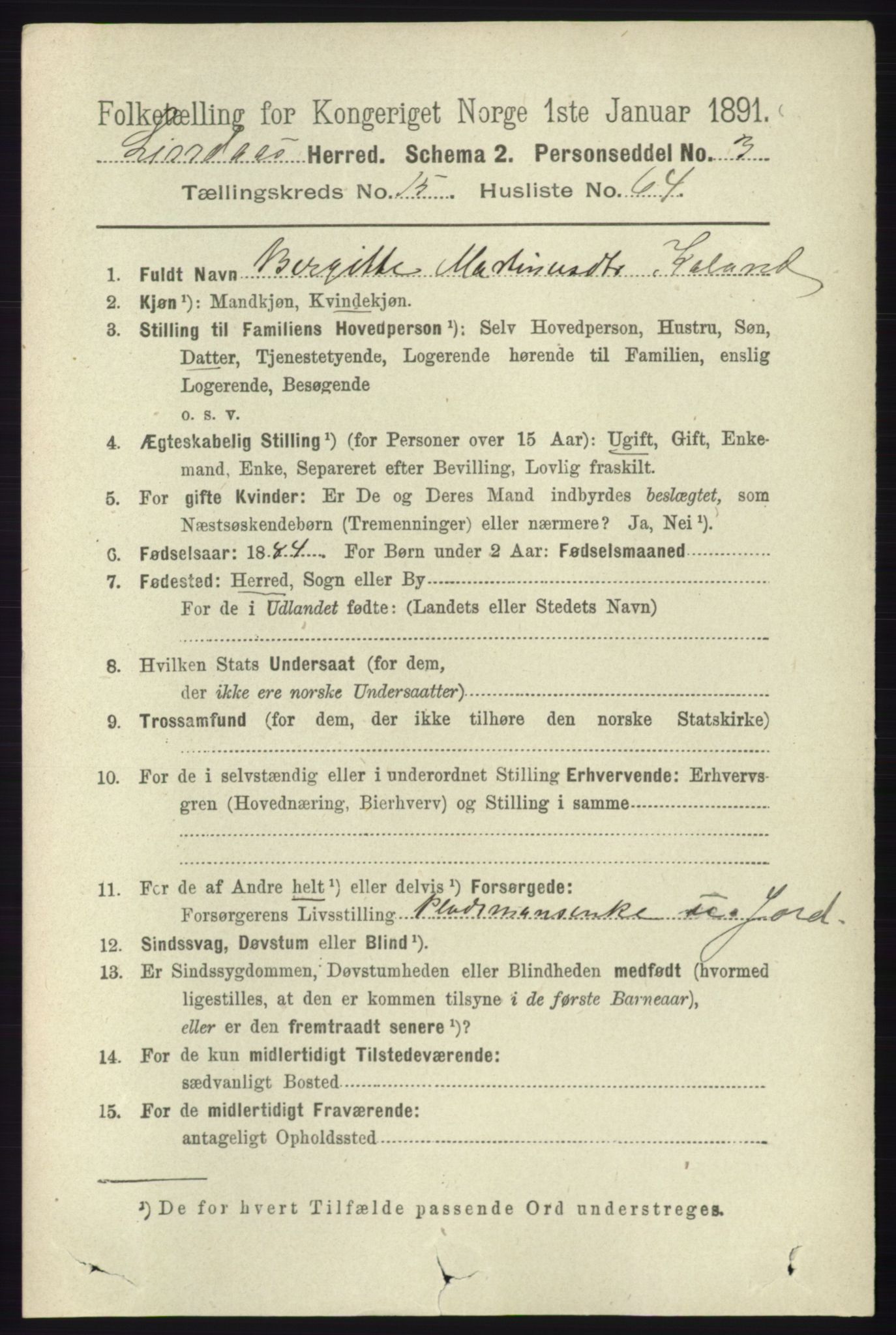 RA, 1891 census for 1263 Lindås, 1891, p. 5637