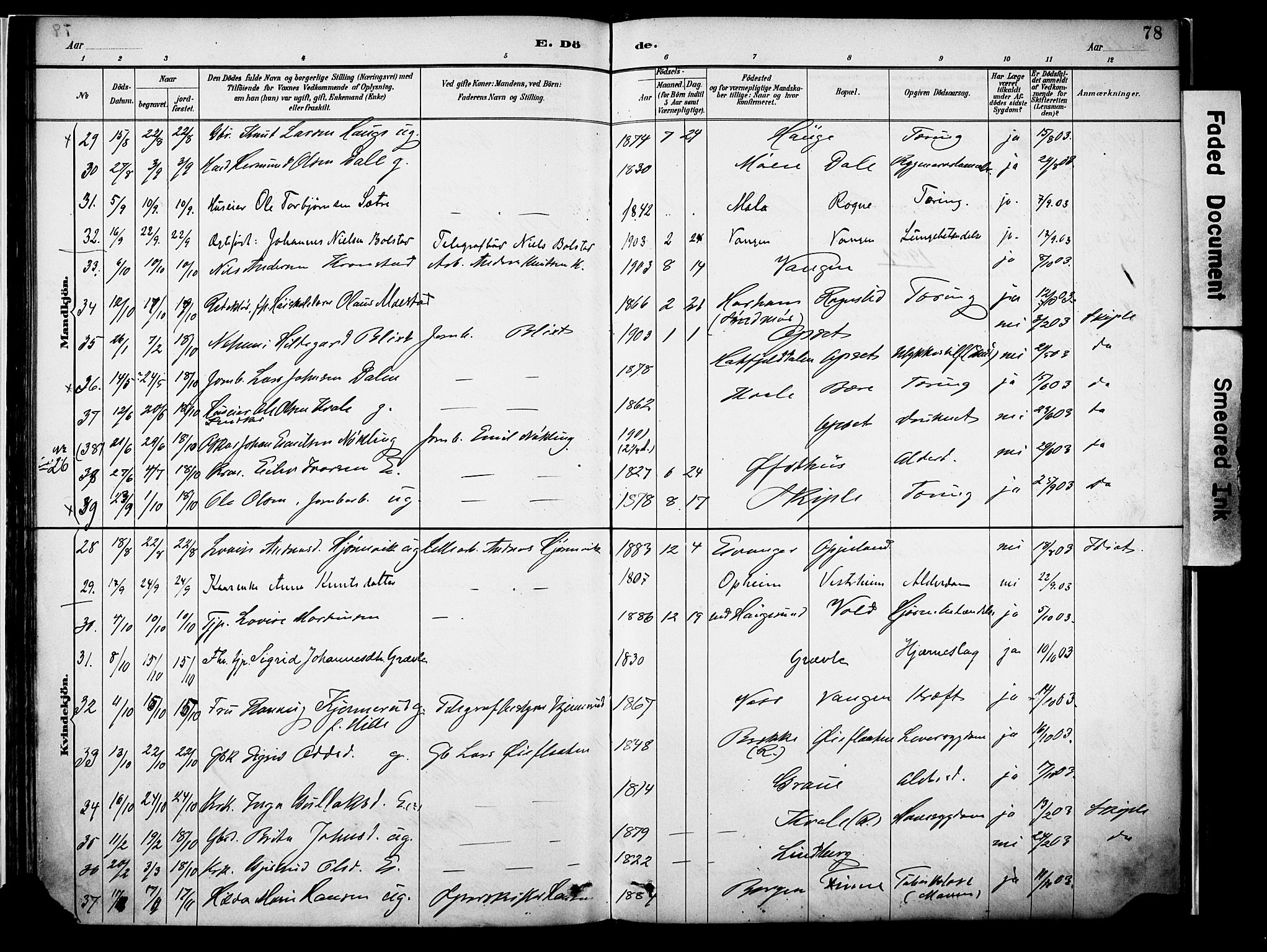 Voss sokneprestembete, AV/SAB-A-79001/H/Haa: Parish register (official) no. A 22, 1887-1909, p. 78