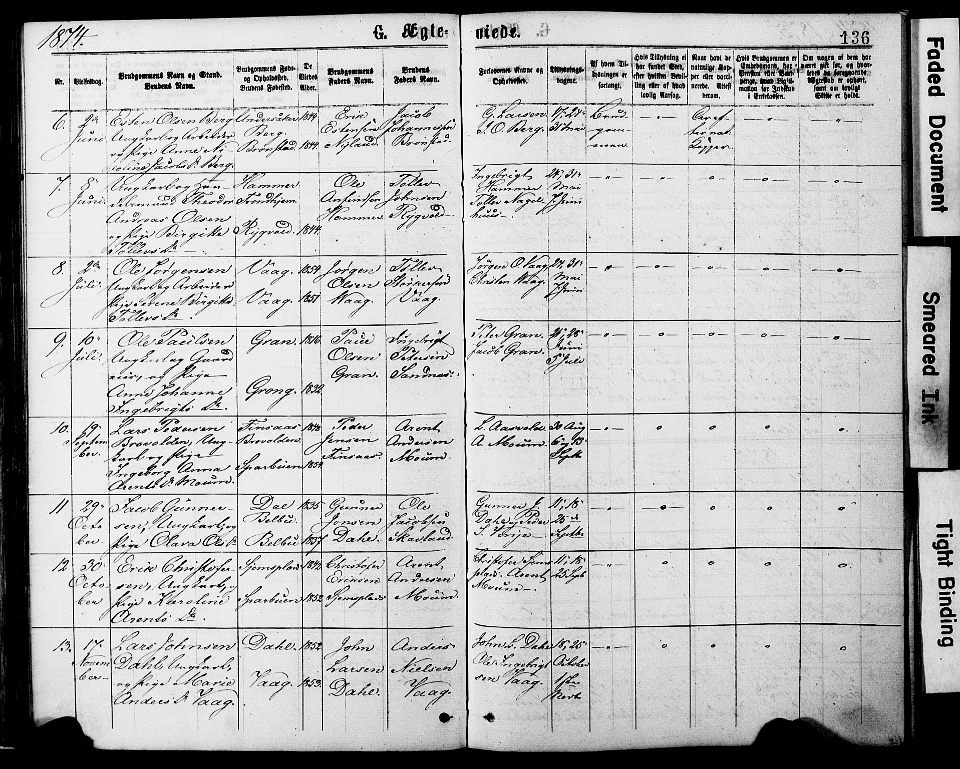 Ministerialprotokoller, klokkerbøker og fødselsregistre - Nord-Trøndelag, SAT/A-1458/749/L0473: Parish register (official) no. 749A07, 1873-1887, p. 136