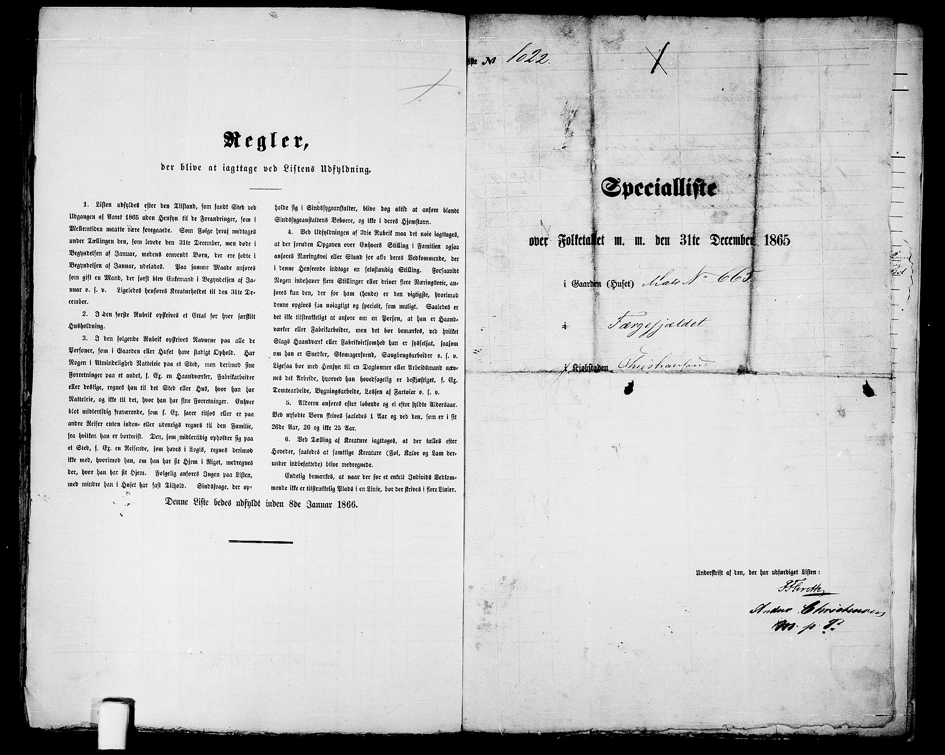 RA, 1865 census for Kristiansand, 1865, p. 2075