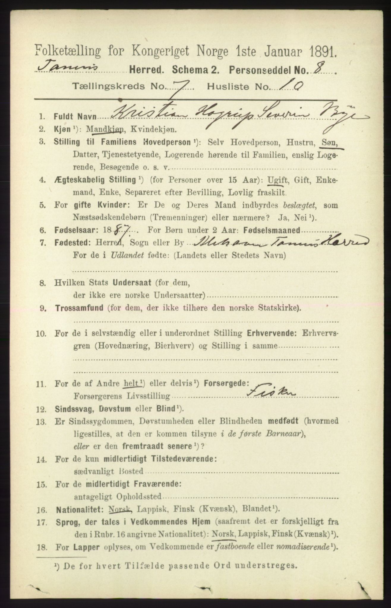 RA, 1891 census for 2025 Tana, 1891, p. 3150