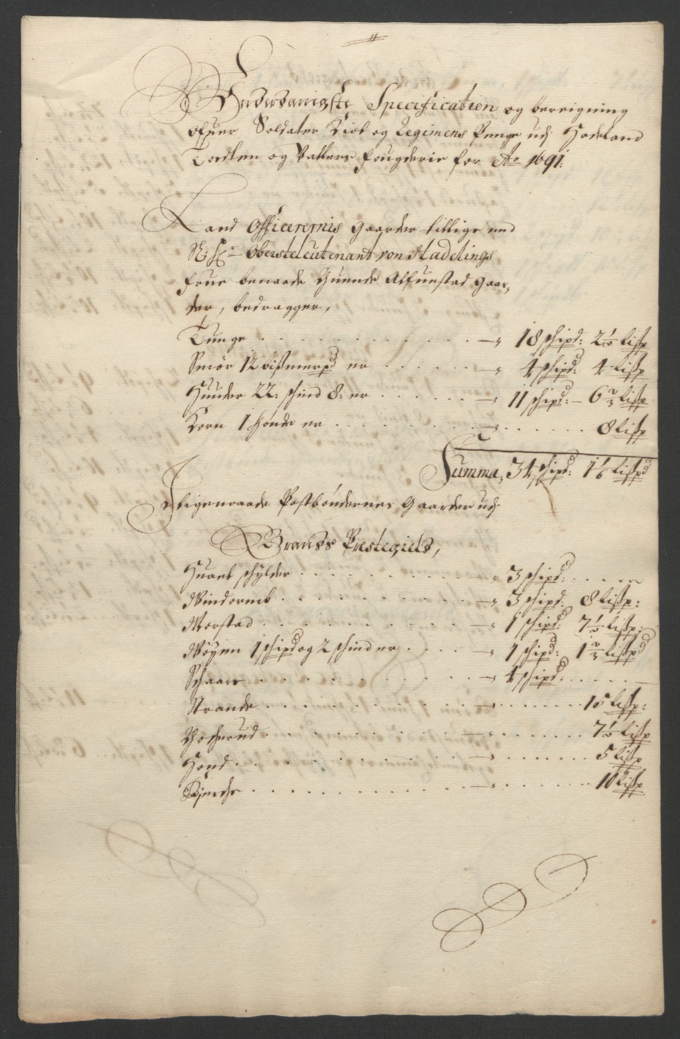 Rentekammeret inntil 1814, Reviderte regnskaper, Fogderegnskap, RA/EA-4092/R18/L1290: Fogderegnskap Hadeland, Toten og Valdres, 1691, p. 285