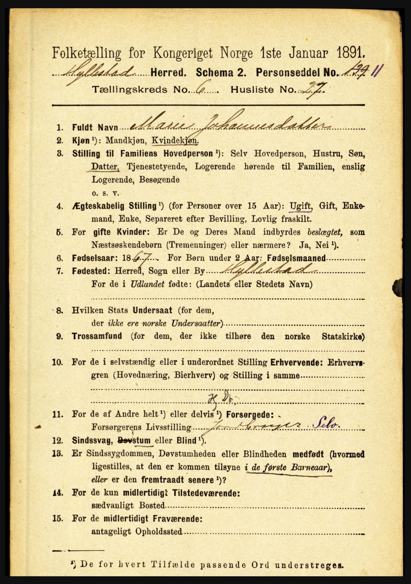 RA, 1891 census for 1413 Hyllestad, 1891, p. 1158