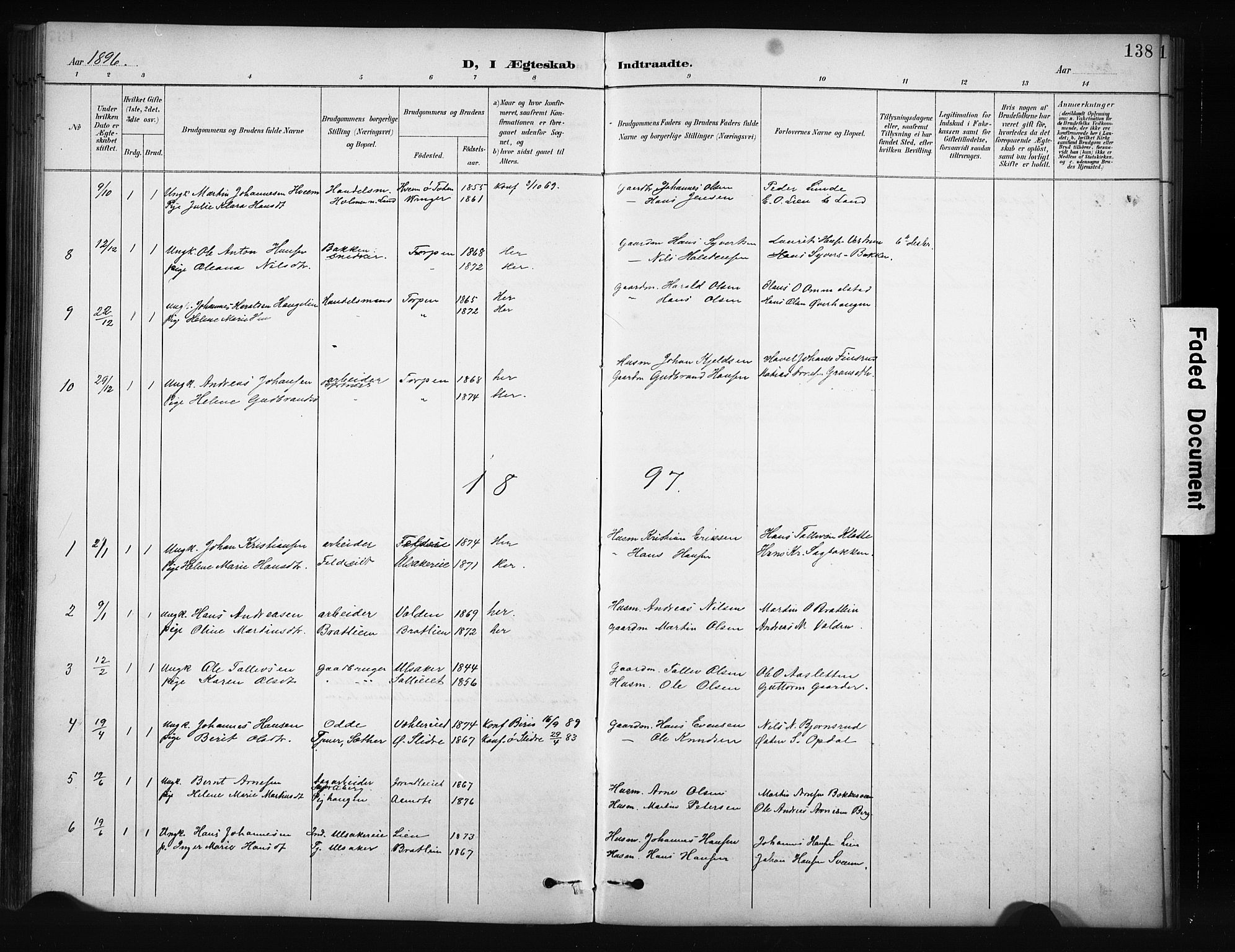 Nordre Land prestekontor, AV/SAH-PREST-124/H/Ha/Hab/L0012: Parish register (copy) no. 12, 1891-1909, p. 138