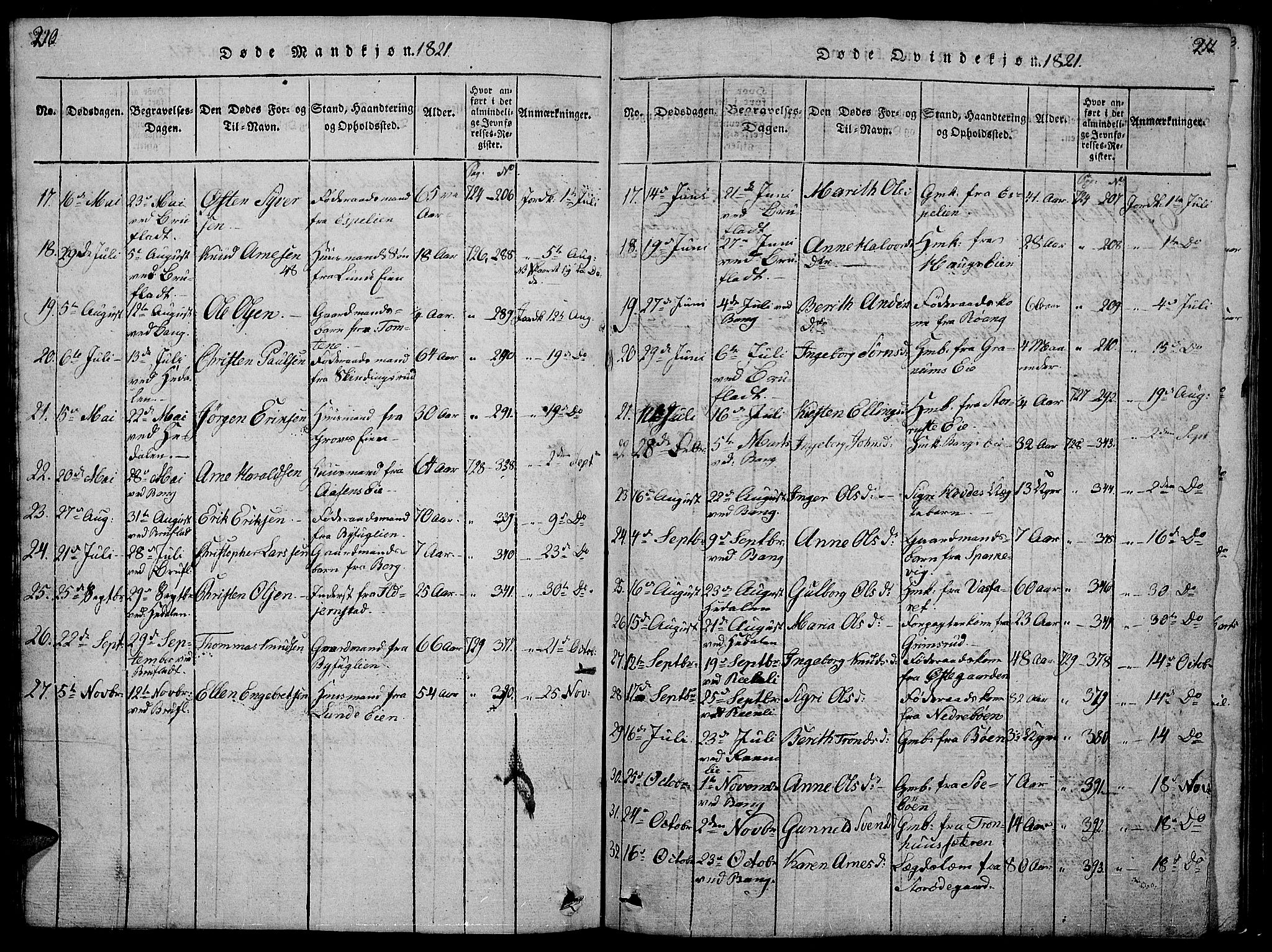 Sør-Aurdal prestekontor, SAH/PREST-128/H/Ha/Hab/L0001: Parish register (copy) no. 1, 1815-1826, p. 210-211
