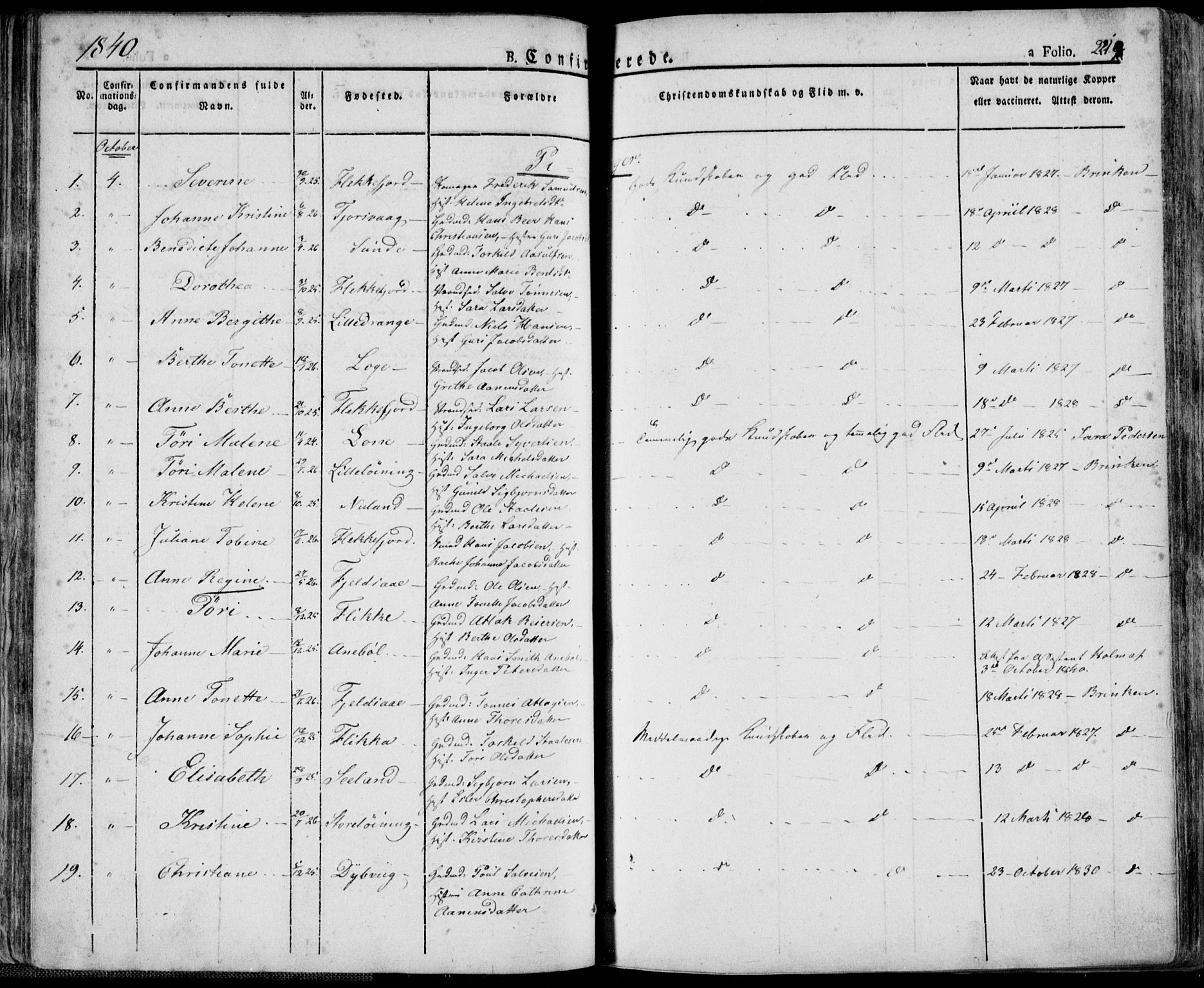 Flekkefjord sokneprestkontor, AV/SAK-1111-0012/F/Fa/Fac/L0003: Parish register (official) no. A 3, 1826-1841, p. 221