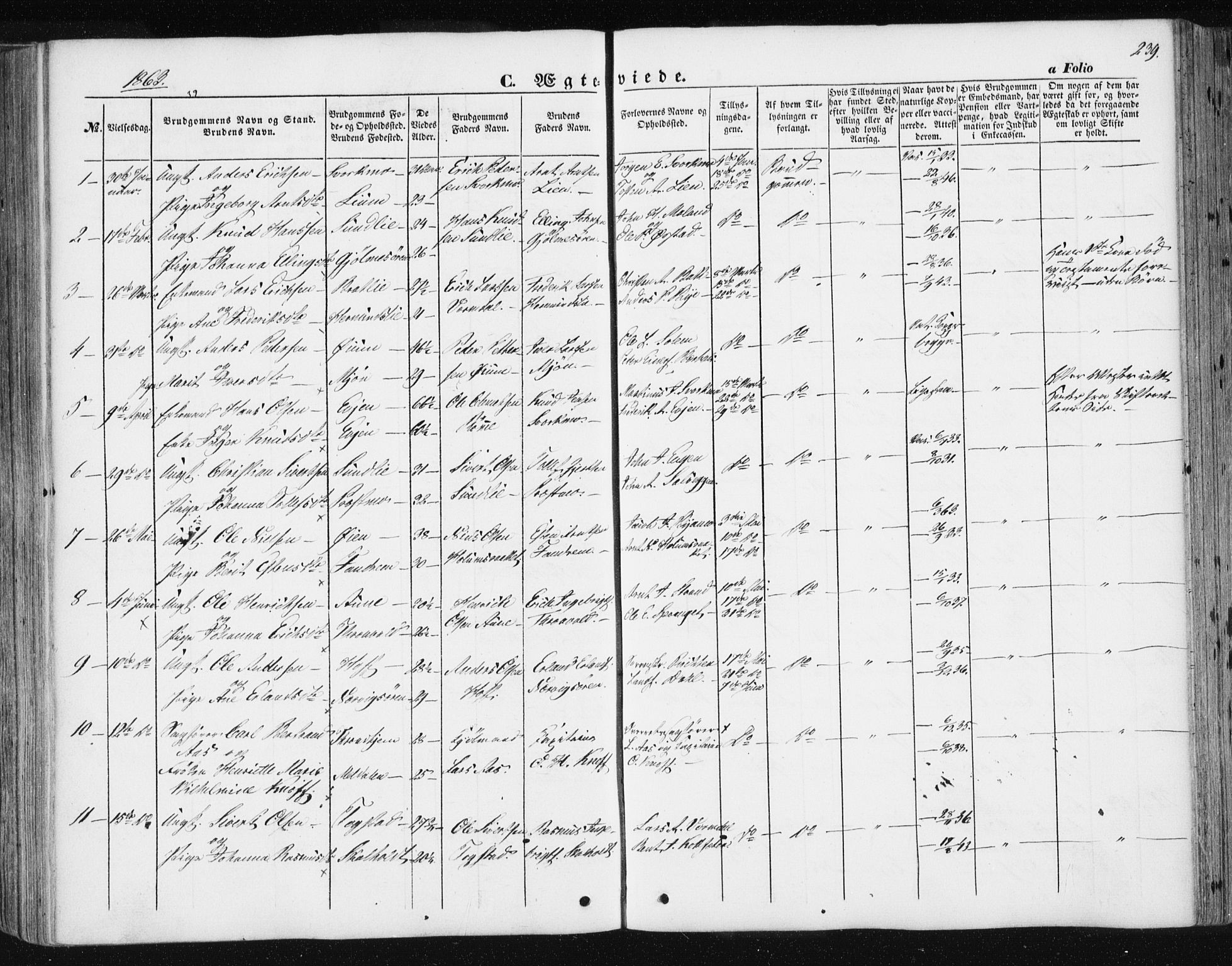 Ministerialprotokoller, klokkerbøker og fødselsregistre - Sør-Trøndelag, AV/SAT-A-1456/668/L0806: Parish register (official) no. 668A06, 1854-1869, p. 239