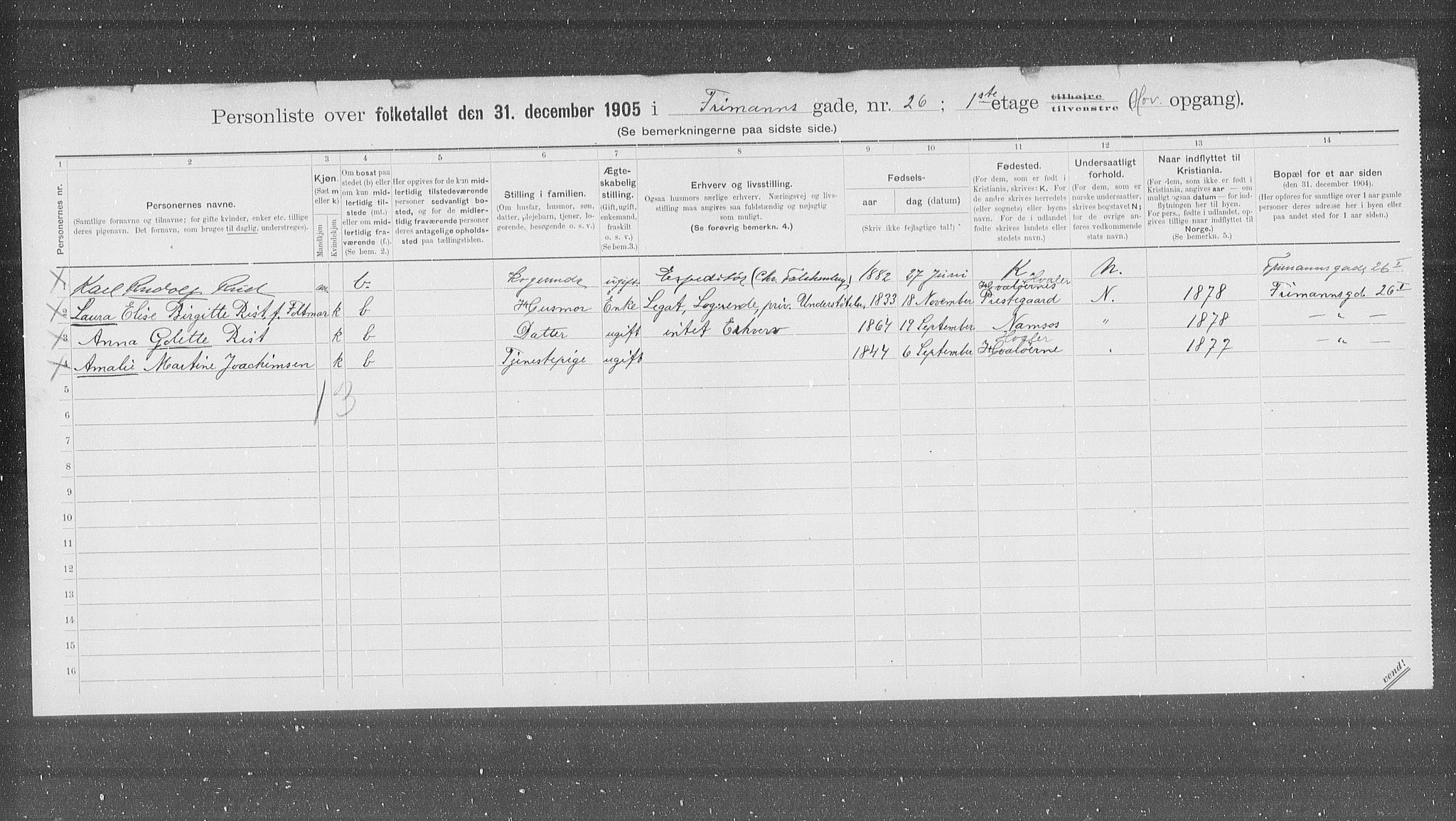 OBA, Municipal Census 1905 for Kristiania, 1905, p. 13941