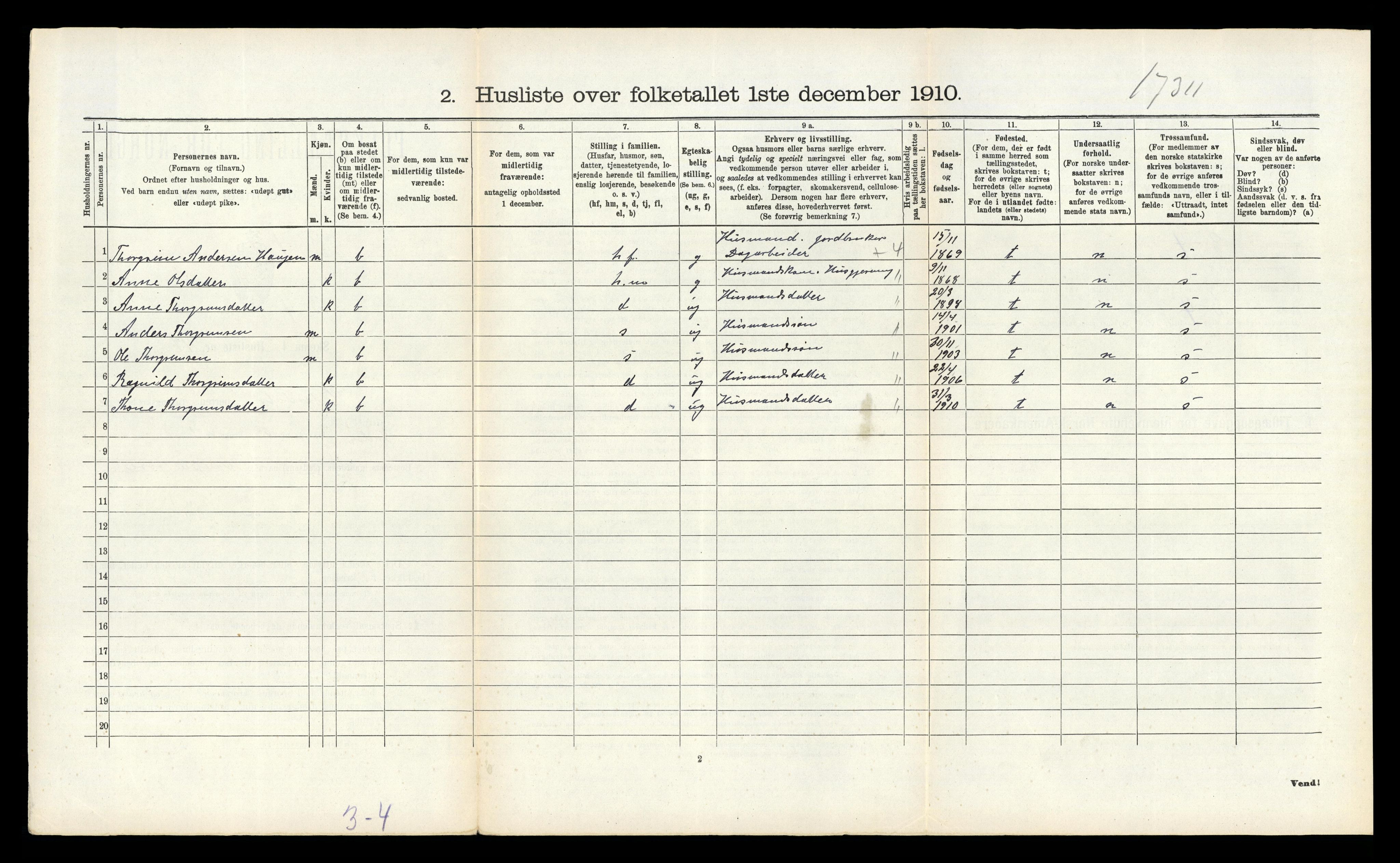 RA, 1910 census for Heddal, 1910, p. 1696