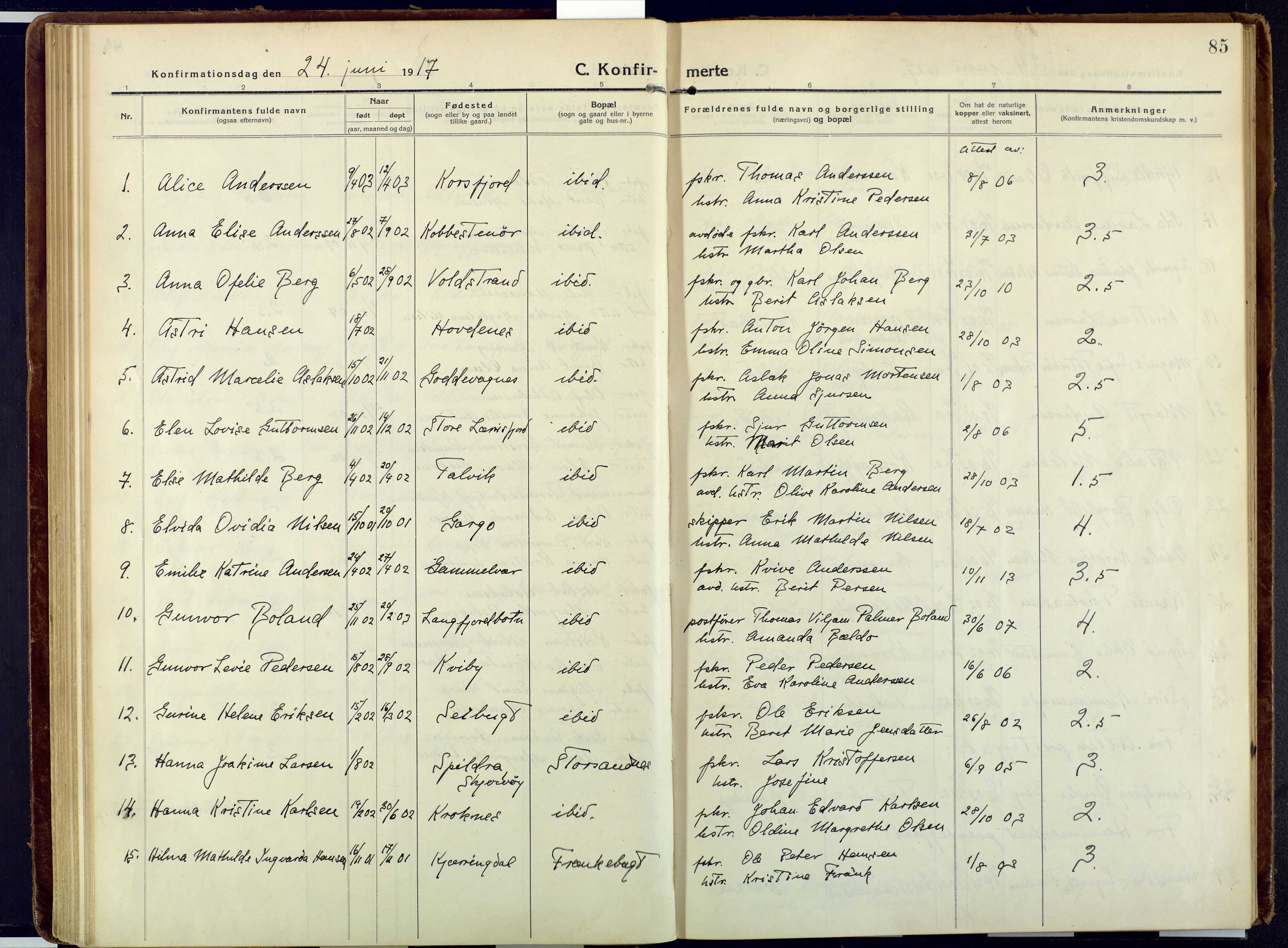 Talvik sokneprestkontor, SATØ/S-1337/H/Ha/L0018kirke: Parish register (official) no. 18, 1915-1924, p. 85