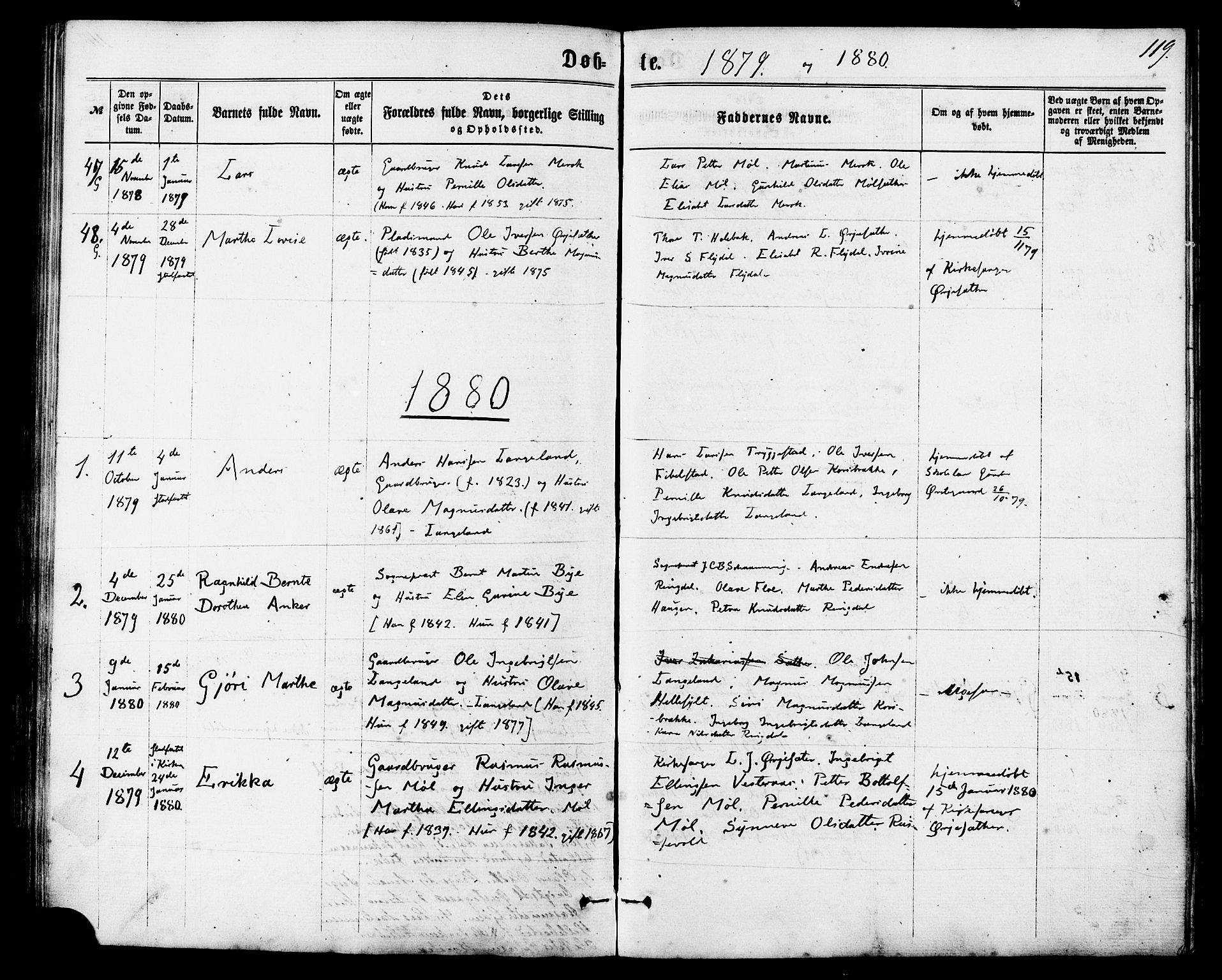 Ministerialprotokoller, klokkerbøker og fødselsregistre - Møre og Romsdal, SAT/A-1454/517/L0226: Parish register (official) no. 517A06, 1862-1881, p. 119