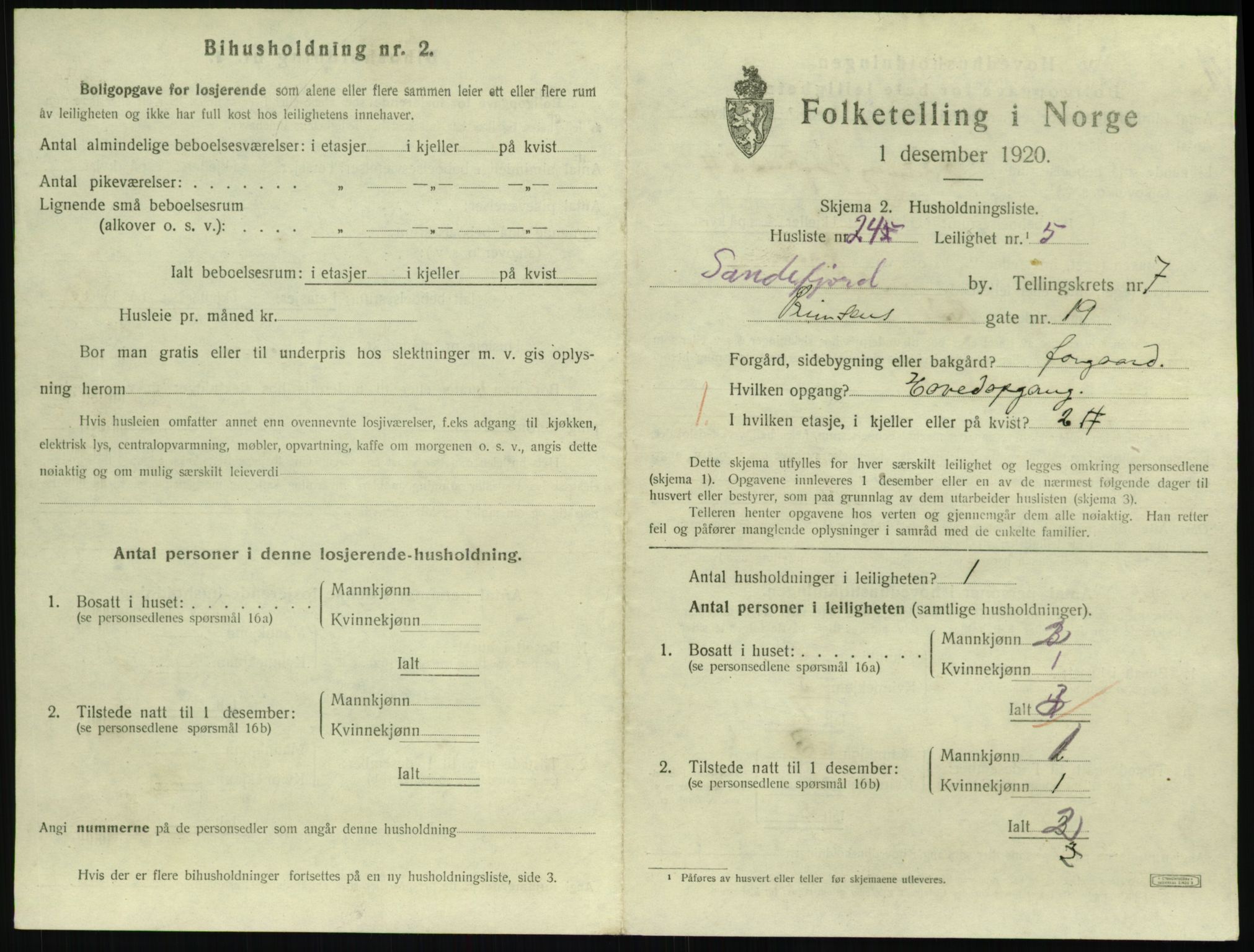 SAKO, 1920 census for Sandefjord, 1920, p. 3026