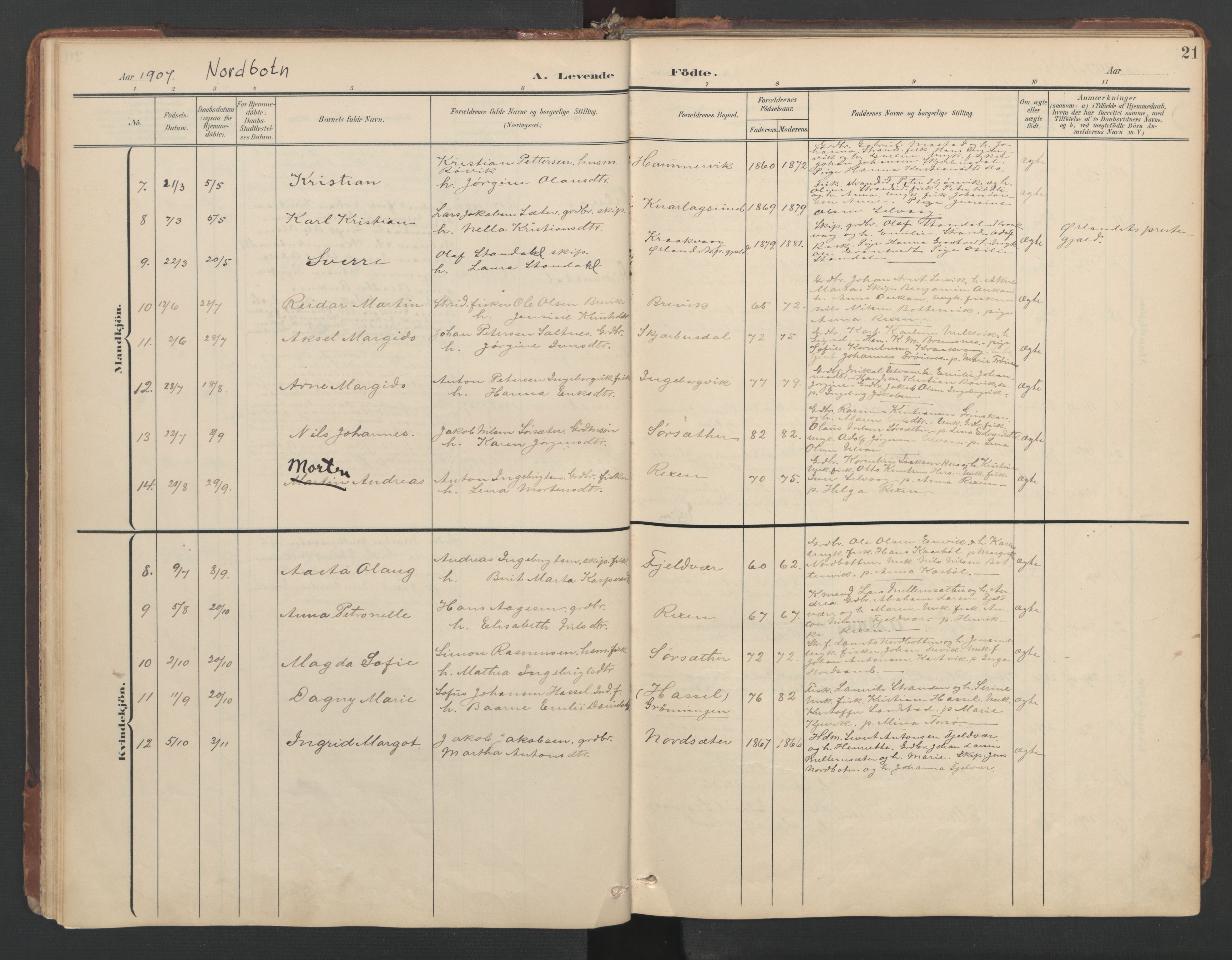 Ministerialprotokoller, klokkerbøker og fødselsregistre - Sør-Trøndelag, SAT/A-1456/638/L0568: Parish register (official) no. 638A01, 1901-1916, p. 21