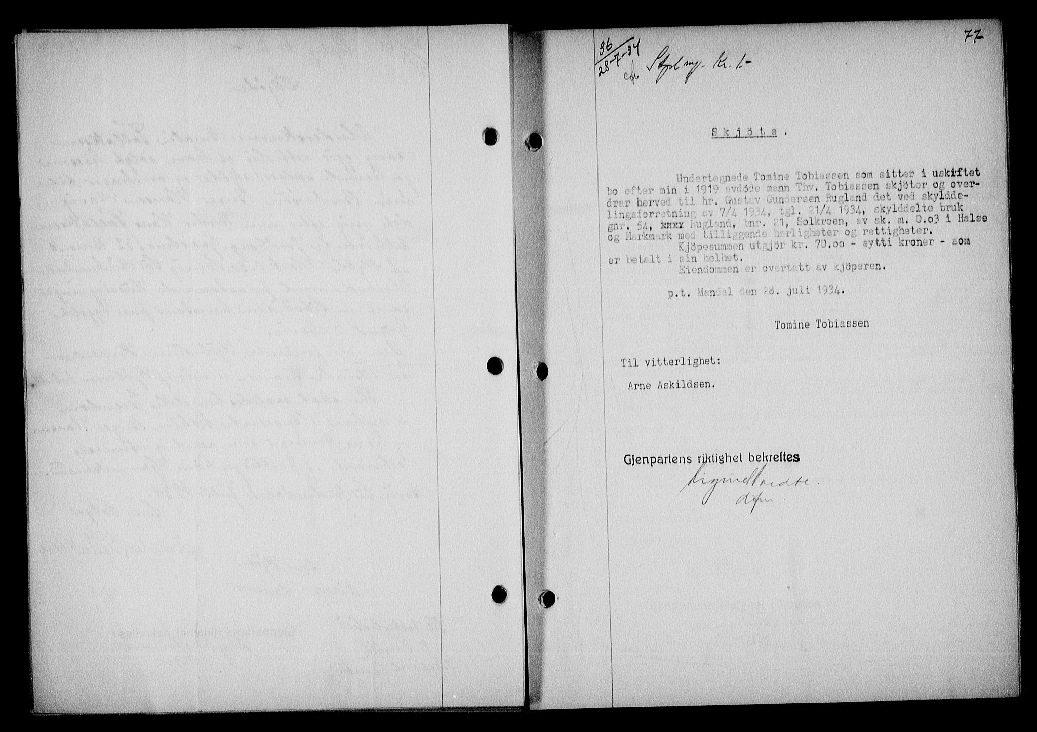 Mandal sorenskriveri, SAK/1221-0005/001/G/Gb/Gba/L0068: Mortgage book no. A-5, 1934-1935, Deed date: 28.07.1934