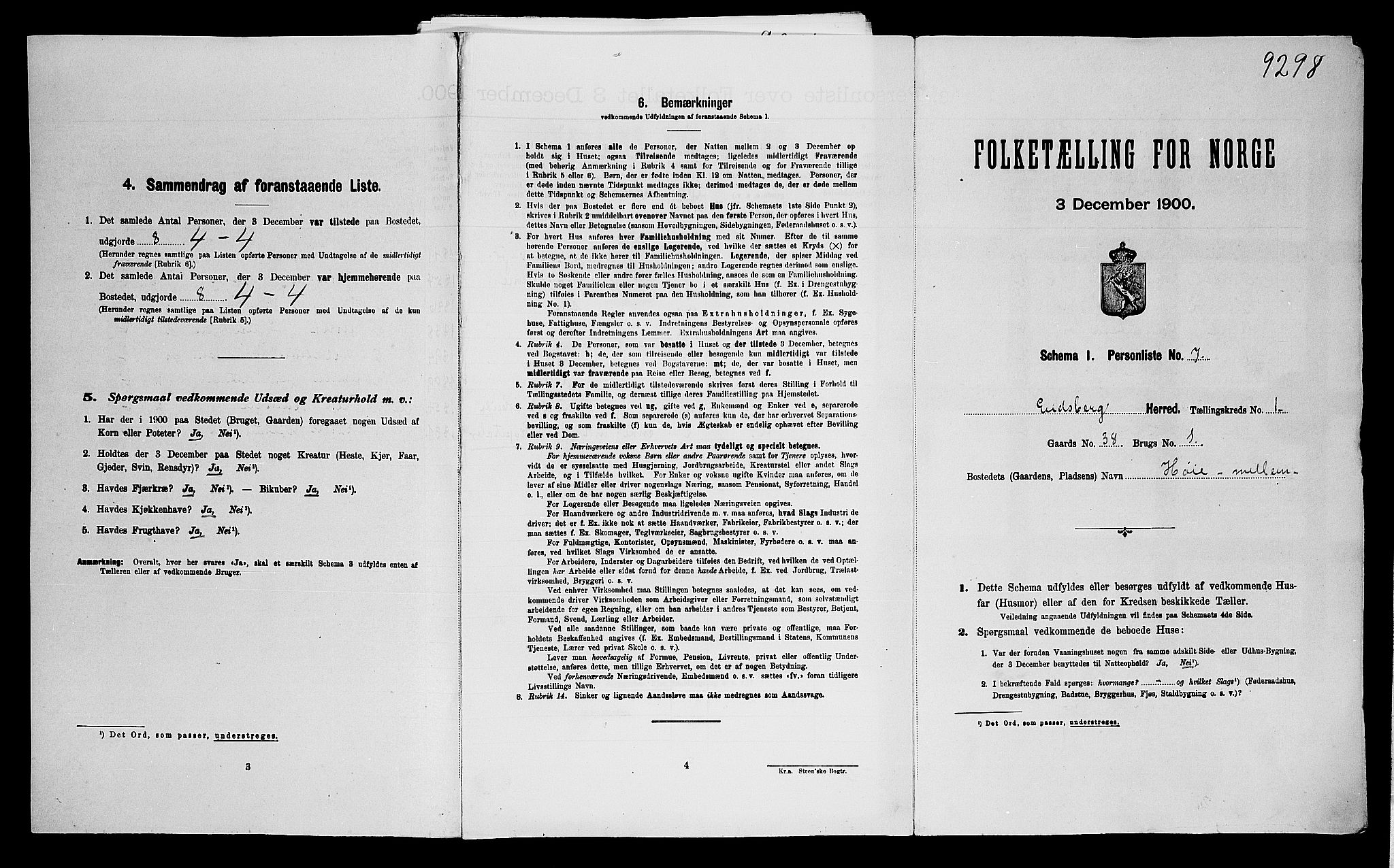 SAO, 1900 census for Eidsberg, 1900