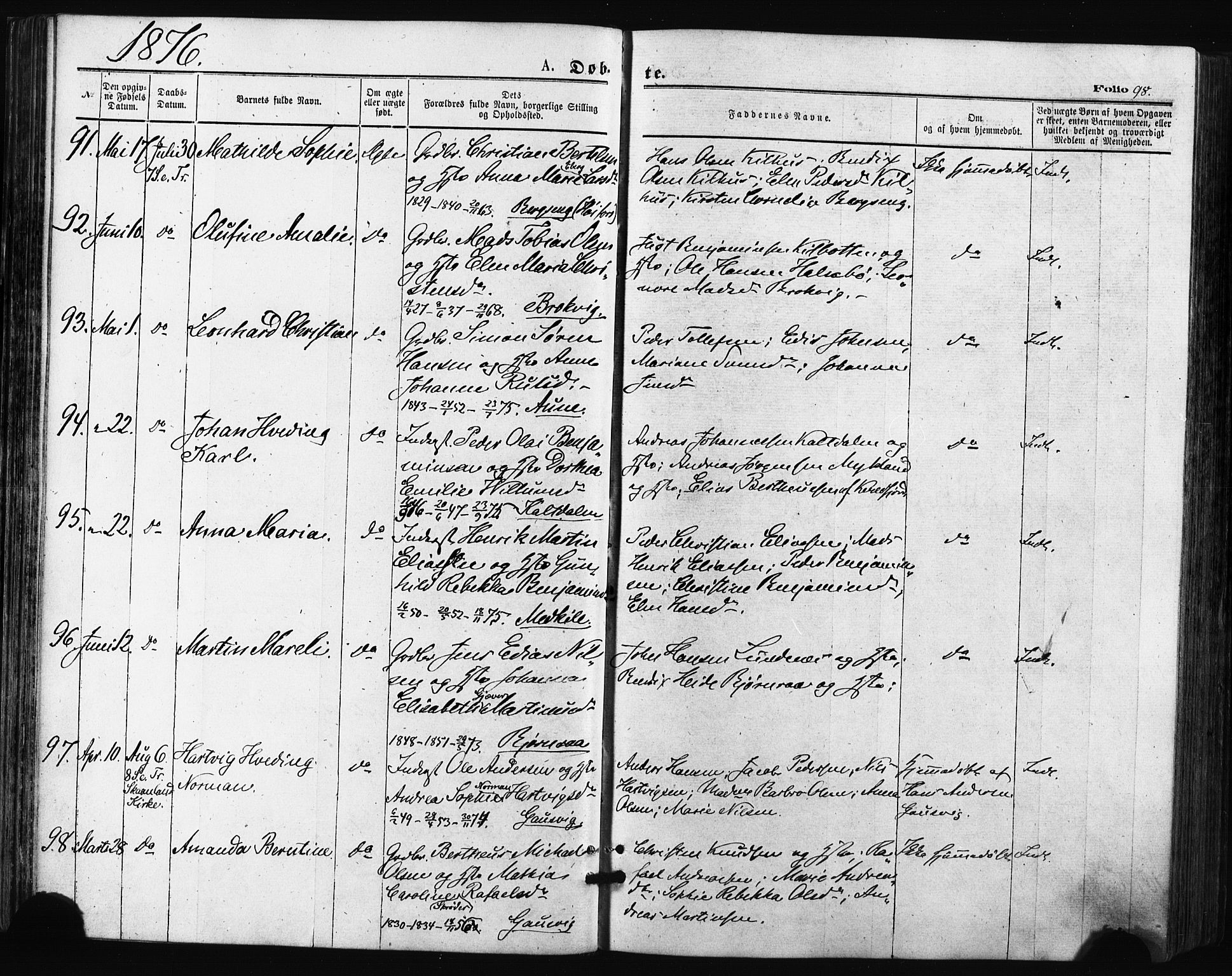 Trondenes sokneprestkontor, SATØ/S-1319/H/Ha/L0013kirke: Parish register (official) no. 13, 1870-1878, p. 98