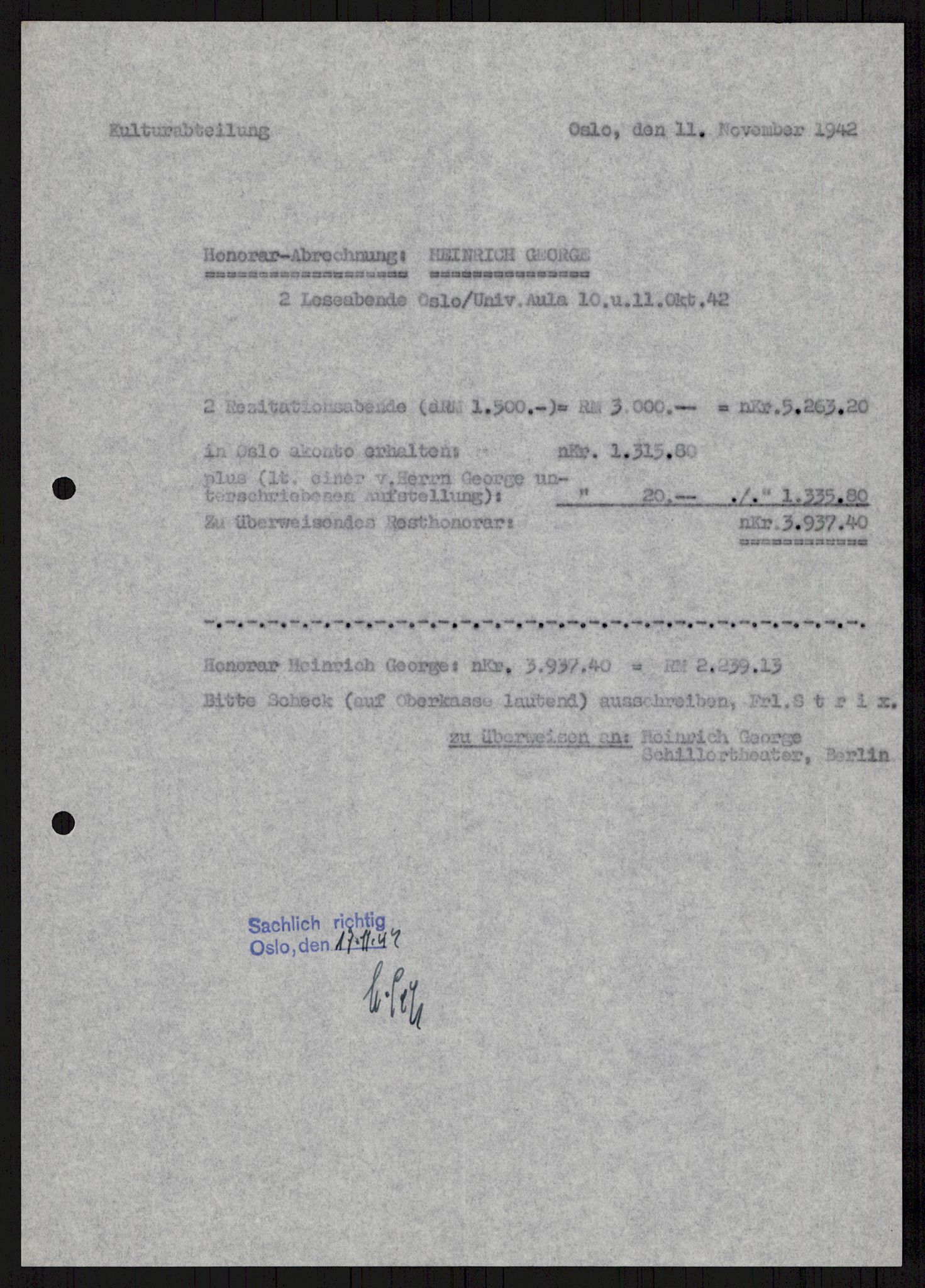 Tyske arkiver, Reichskommissariat, AV/RA-RAFA-2174/E/Ei/L0002/0003: Dokumentsamling / Heinrich George , 1942, p. 657