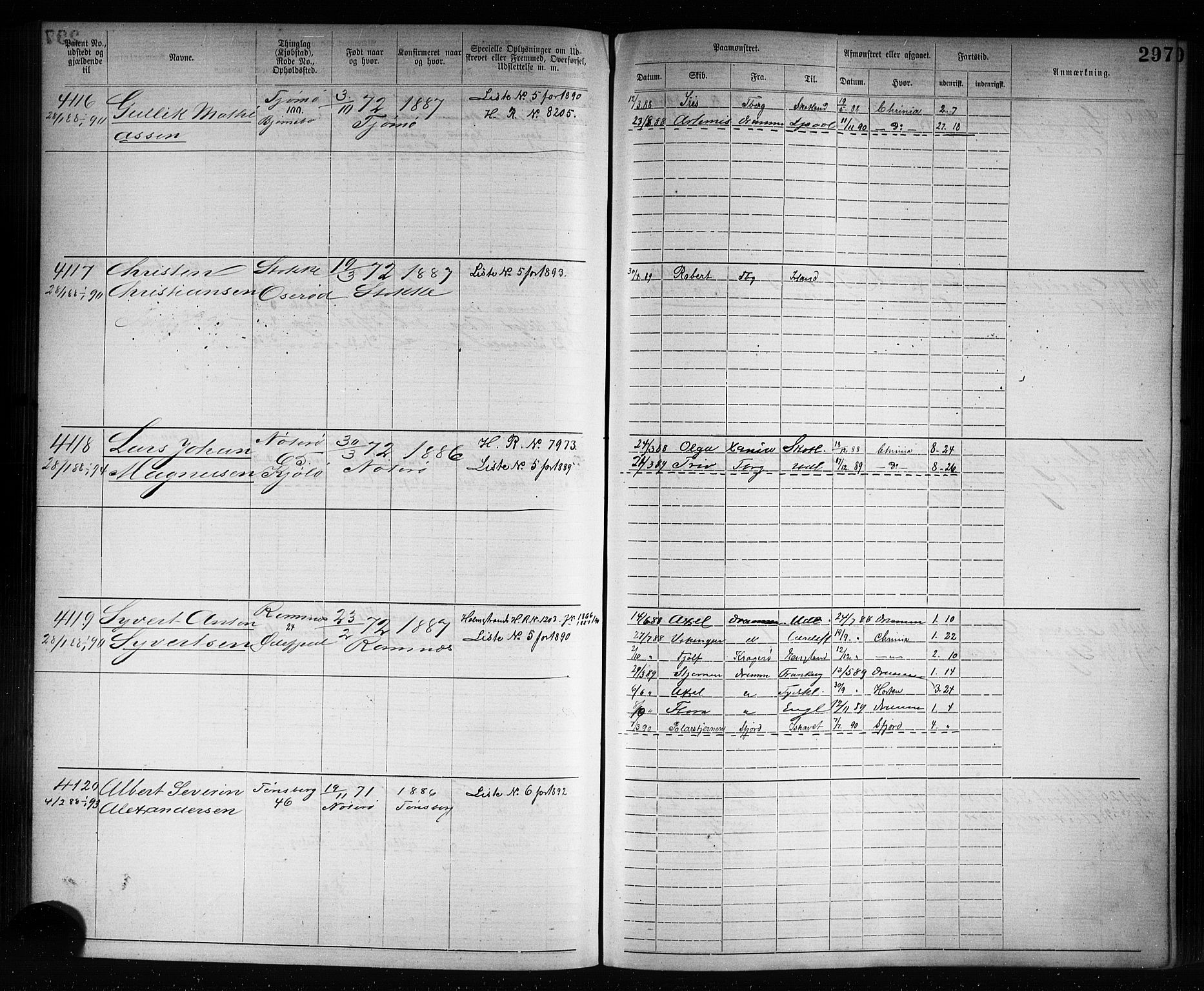 Tønsberg innrulleringskontor, AV/SAKO-A-786/F/Fb/L0007: Annotasjonsrulle Patent nr. 2636-5150, 1881-1892, p. 298