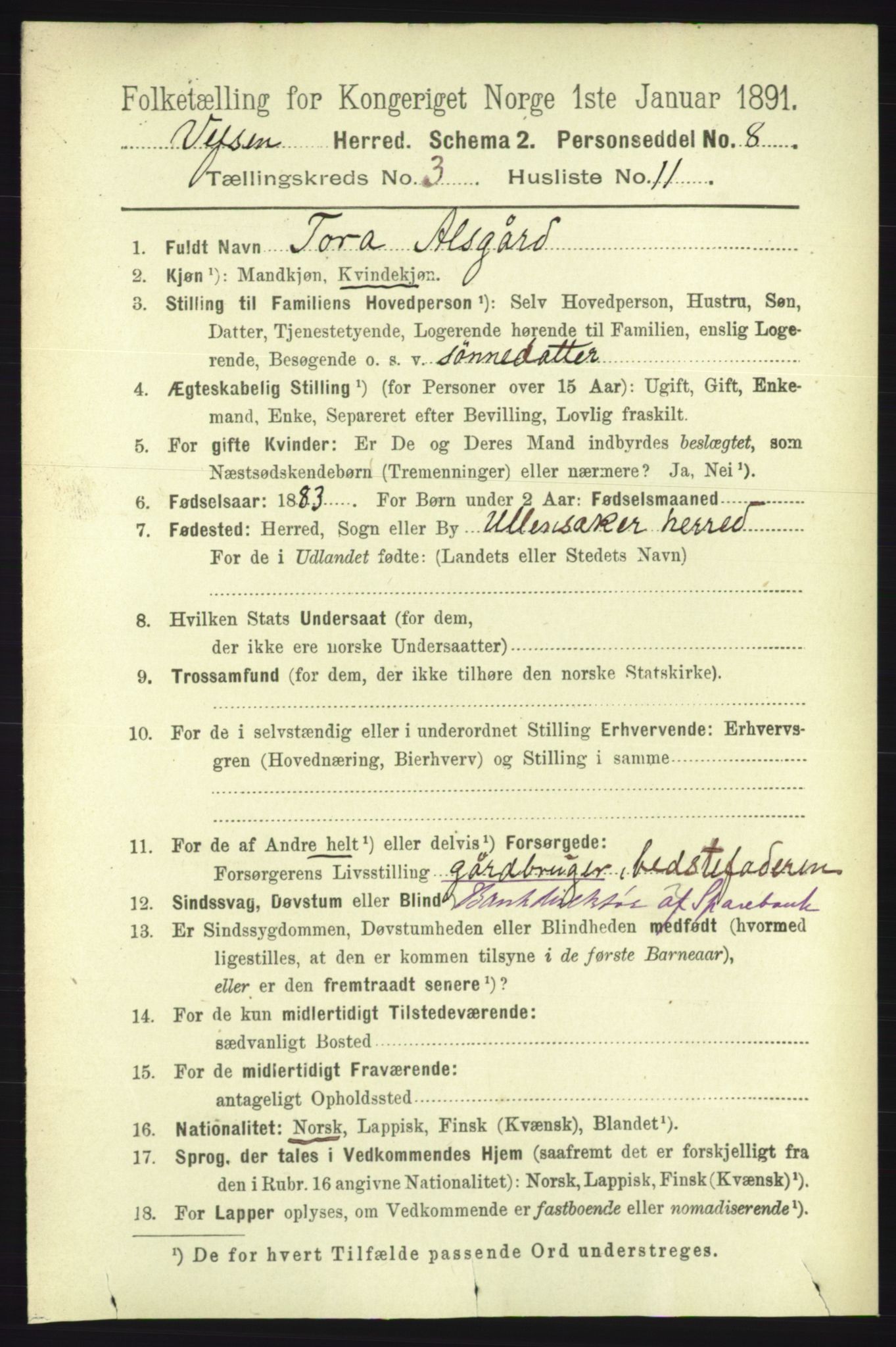 RA, 1891 census for 1824 Vefsn, 1891, p. 1350