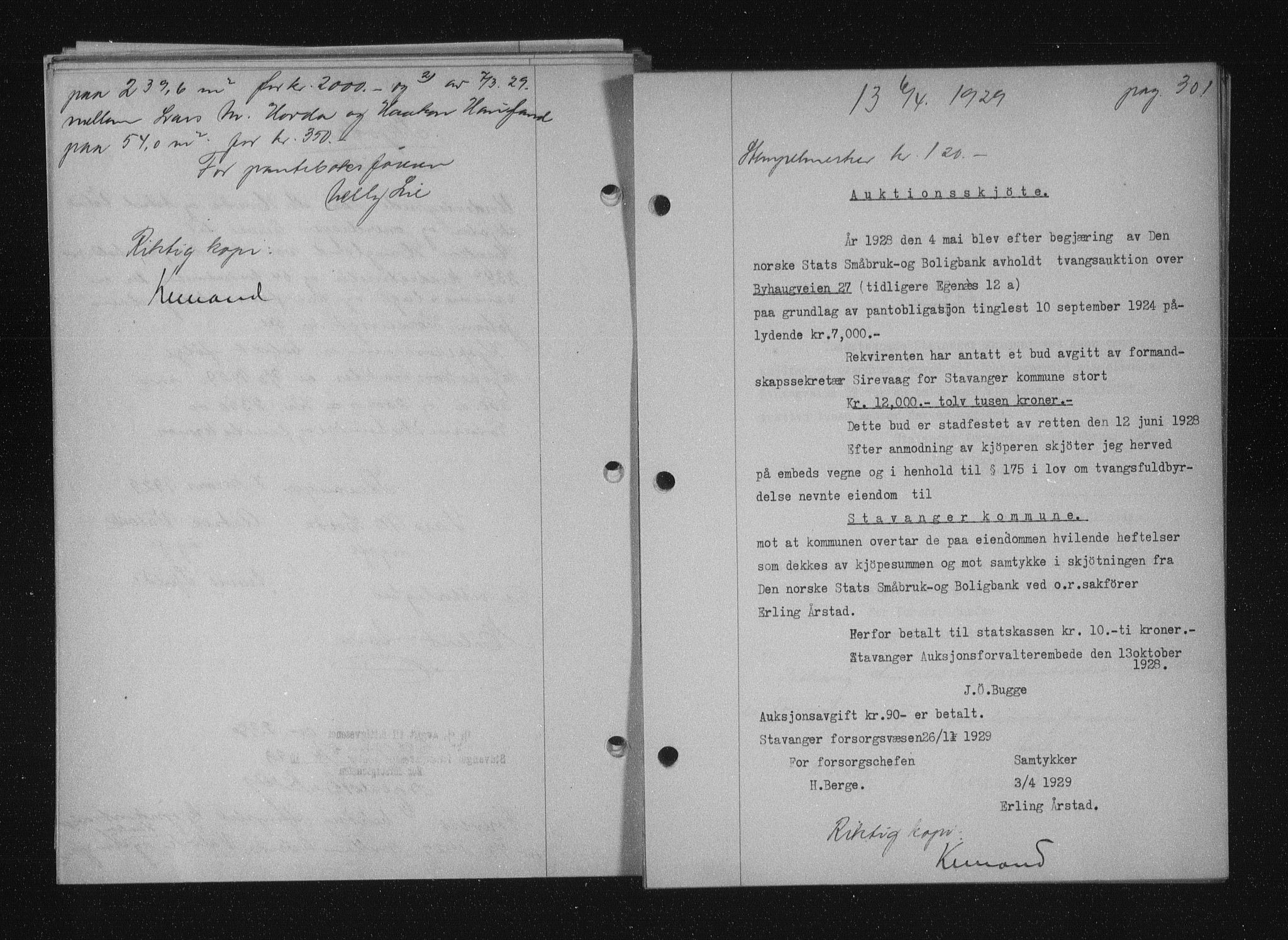 Stavanger byfogd, AV/SAST-A-101408/001/4/41/410/410BB/L0055: Mortgage book no. 43, 1928-1929, Deed date: 06.04.1929