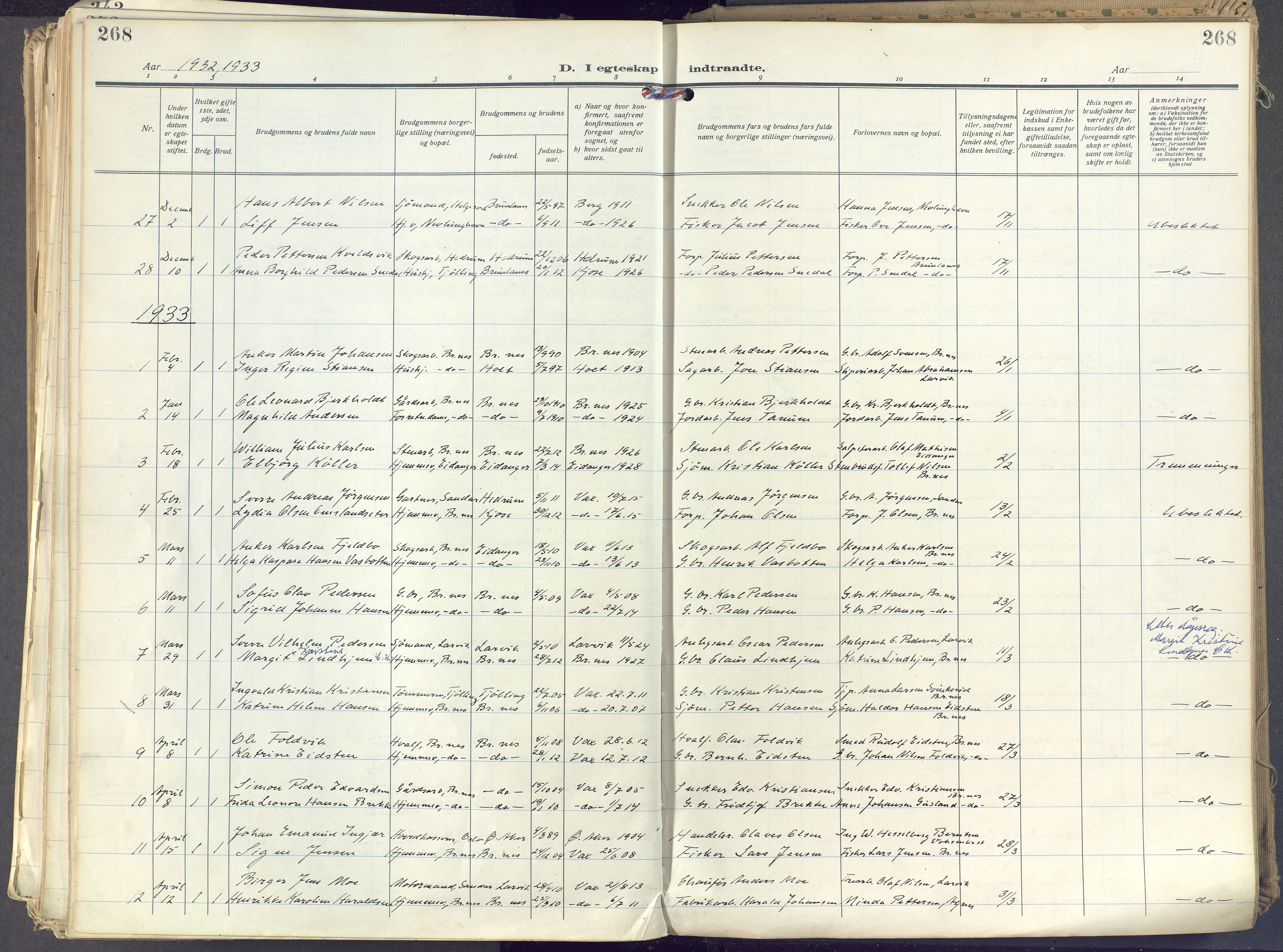 Brunlanes kirkebøker, SAKO/A-342/F/Fc/L0004: Parish register (official) no. III 4, 1923-1943, p. 268