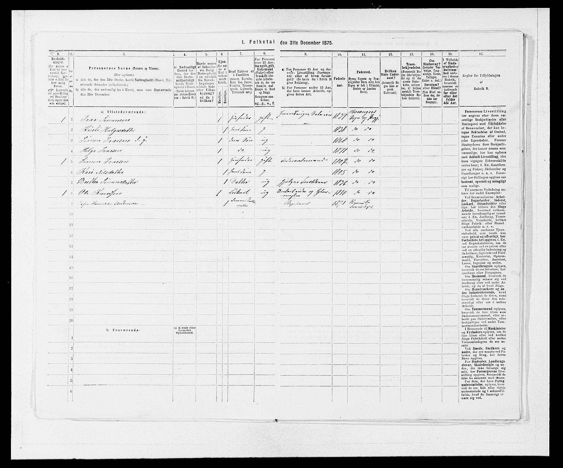 SAB, 1875 census for 1253P Hosanger, 1875, p. 778