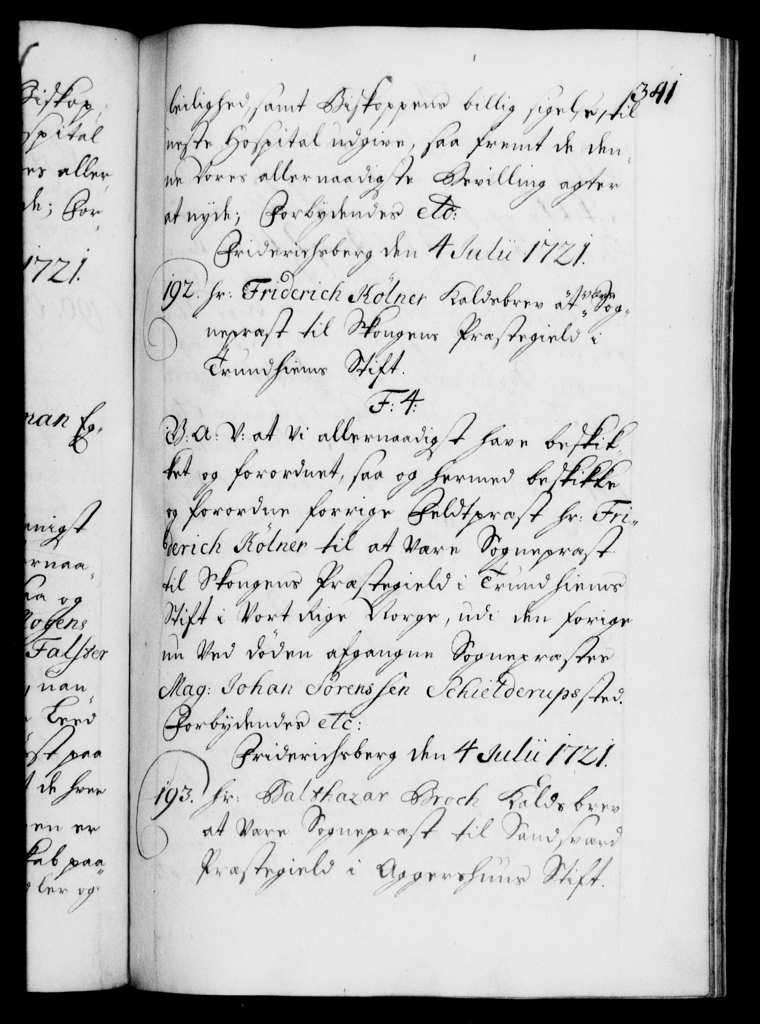 Danske Kanselli 1572-1799, RA/EA-3023/F/Fc/Fca/Fcaa/L0023: Norske registre, 1720-1722, p. 341a