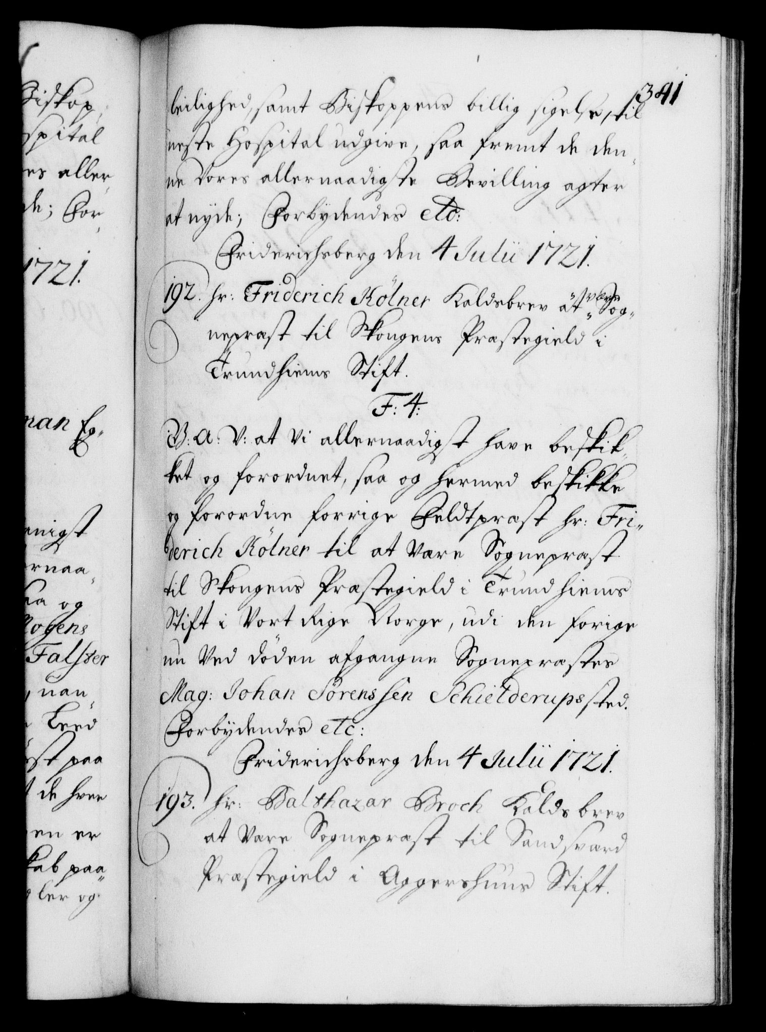 Danske Kanselli 1572-1799, AV/RA-EA-3023/F/Fc/Fca/Fcaa/L0023: Norske registre, 1720-1722, p. 341a