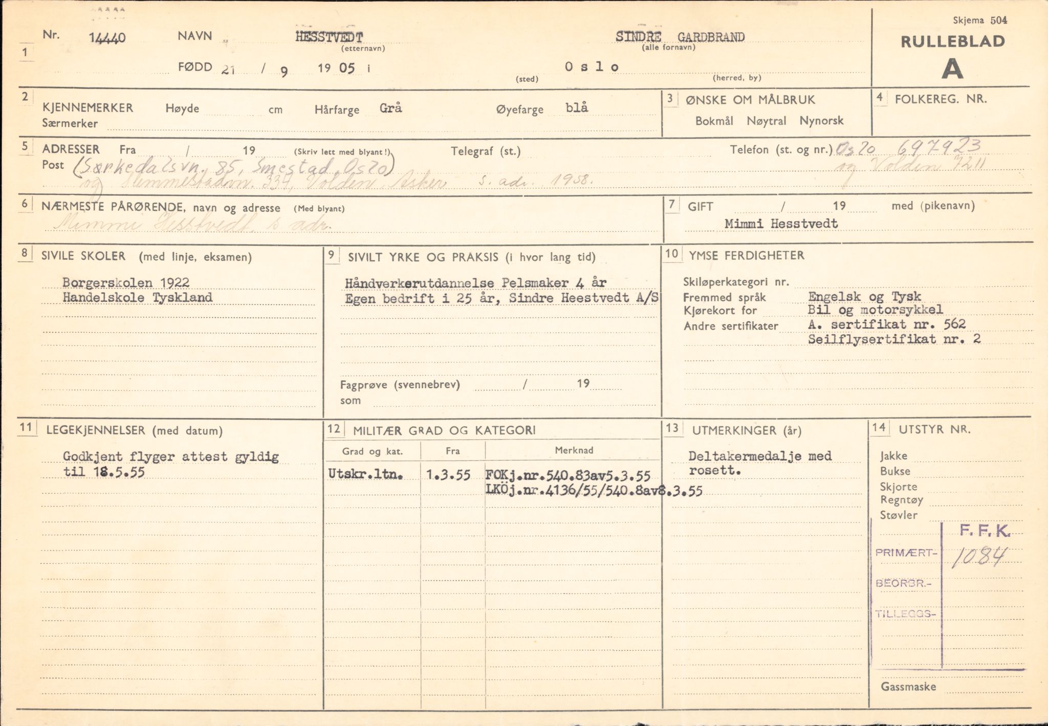 Forsvaret, Forsvarets overkommando/Luftforsvarsstaben, AV/RA-RAFA-4079/P/Pa/L0013: Personellmapper, 1905, p. 183