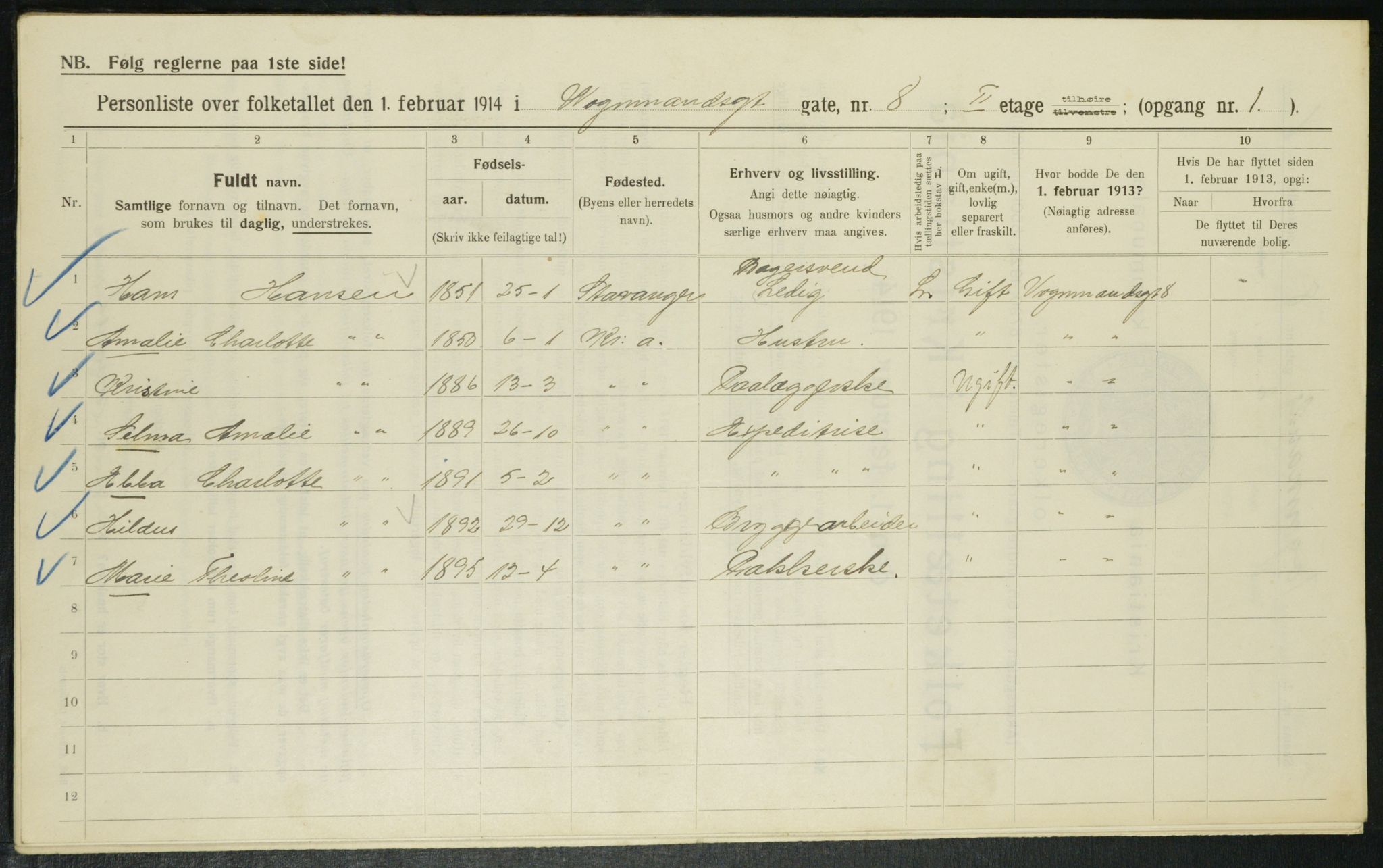 OBA, Municipal Census 1914 for Kristiania, 1914, p. 125165