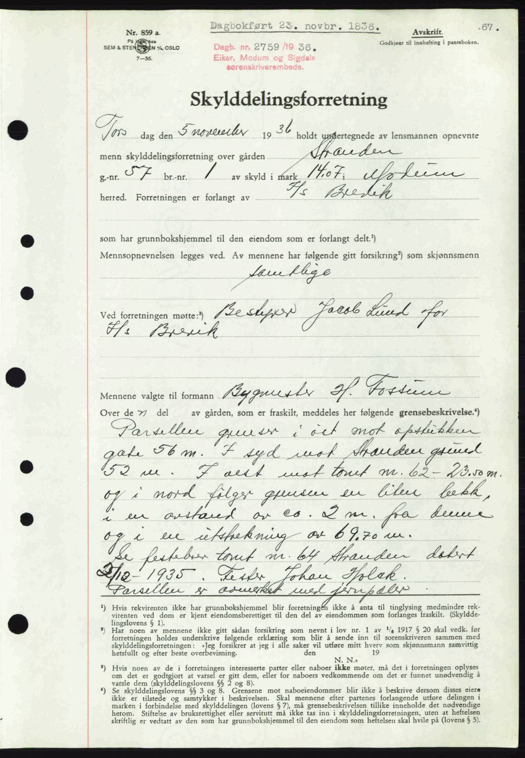 Eiker, Modum og Sigdal sorenskriveri, SAKO/A-123/G/Ga/Gab/L0034: Mortgage book no. A4, 1936-1937, Diary no: : 2759/1936