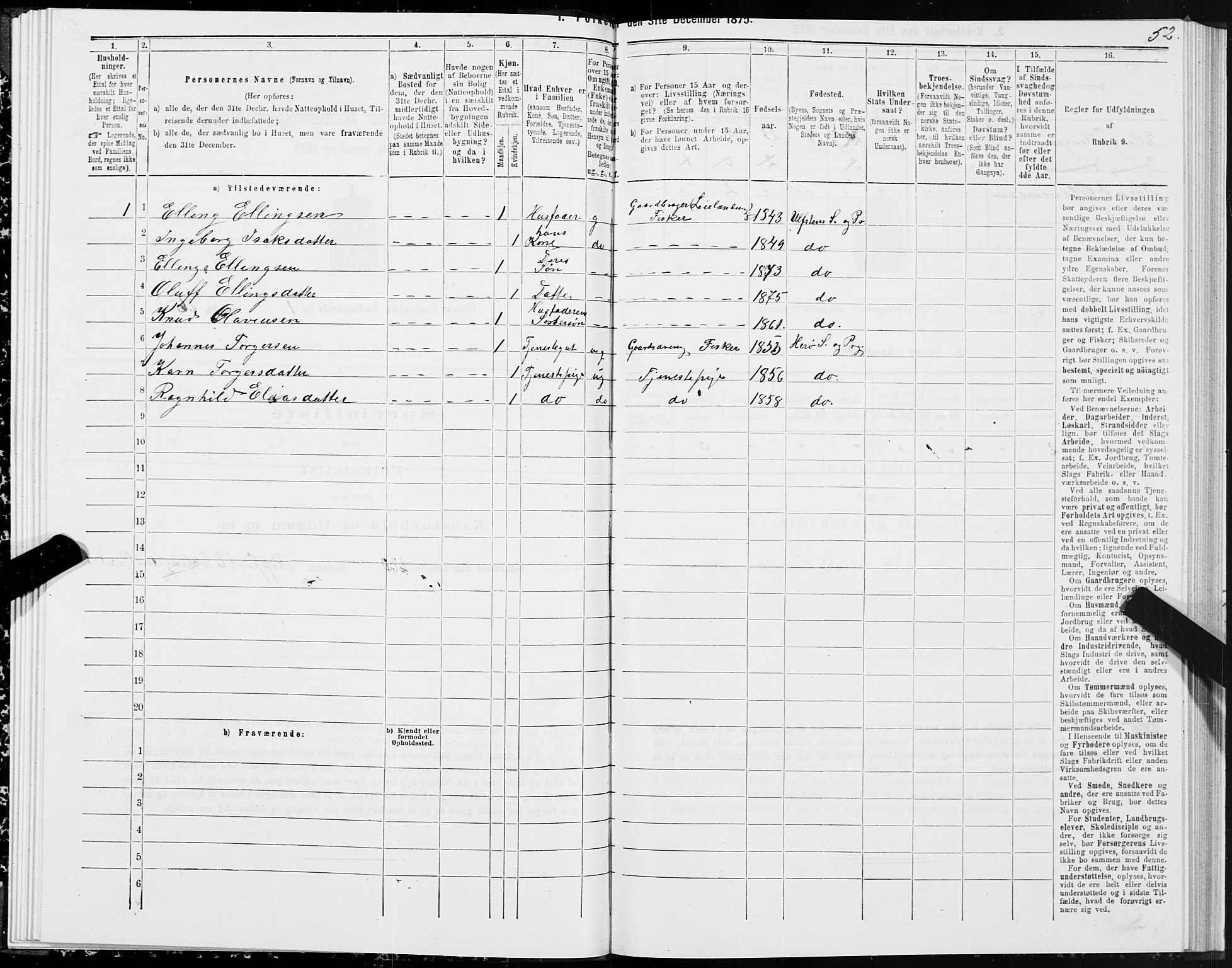 SAT, 1875 census for 1516P Ulstein, 1875, p. 1052