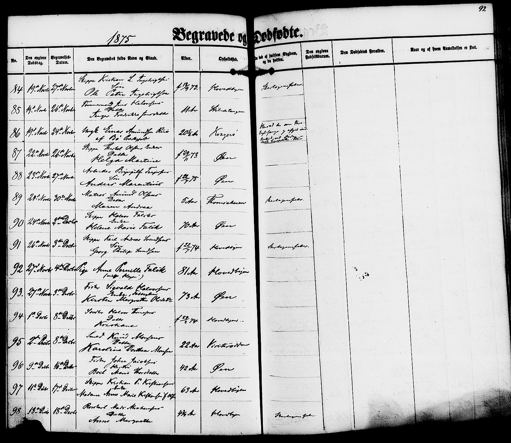 Kragerø kirkebøker, AV/SAKO-A-278/F/Fa/L0010: Parish register (official) no. 10, 1861-1885, p. 92