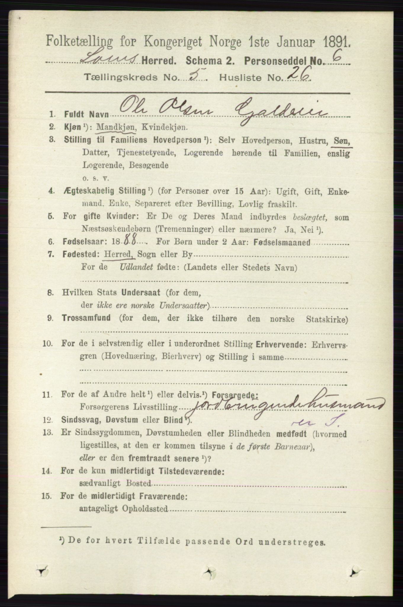 RA, 1891 census for 0514 Lom, 1891, p. 2006