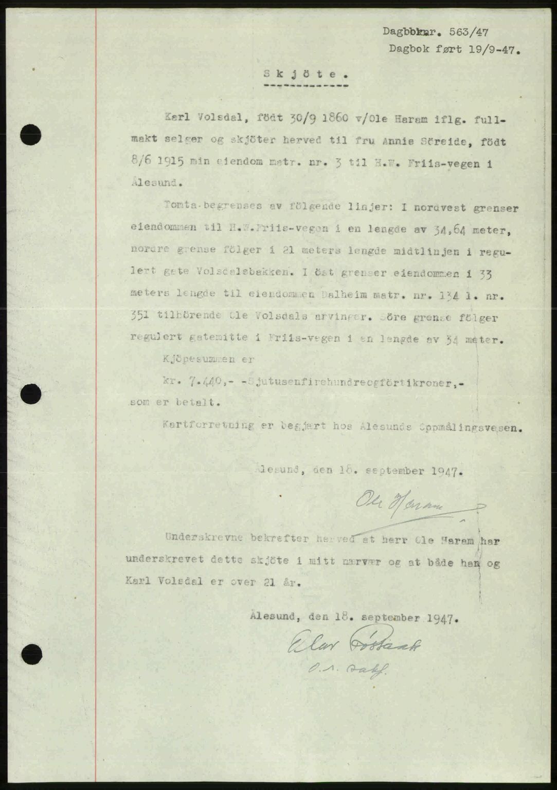 Ålesund byfogd, AV/SAT-A-4384: Mortgage book no. 37A (1), 1947-1949, Diary no: : 563/1947