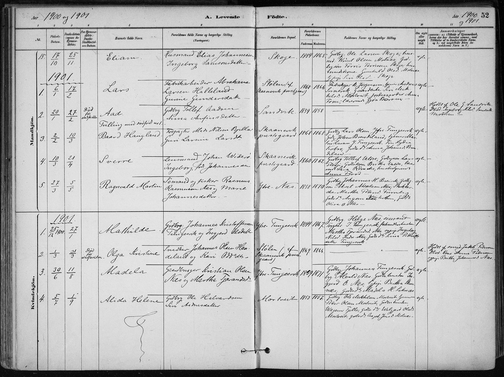 Skånevik sokneprestembete, AV/SAB-A-77801/H/Haa: Parish register (official) no. B 1, 1879-1914, p. 52