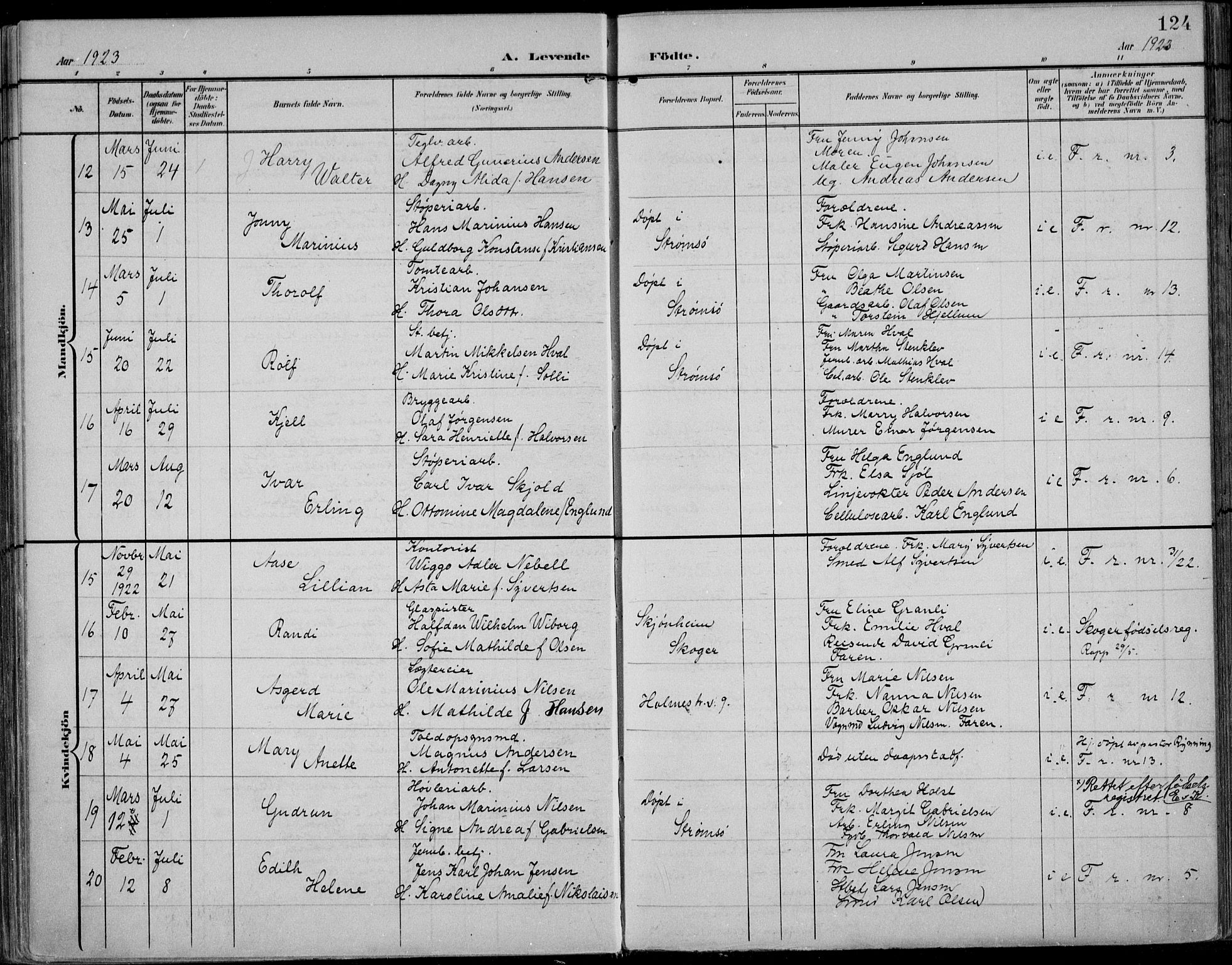 Strømsø kirkebøker, SAKO/A-246/F/Fb/L0008: Parish register (official) no. II 8, 1902-1933, p. 124