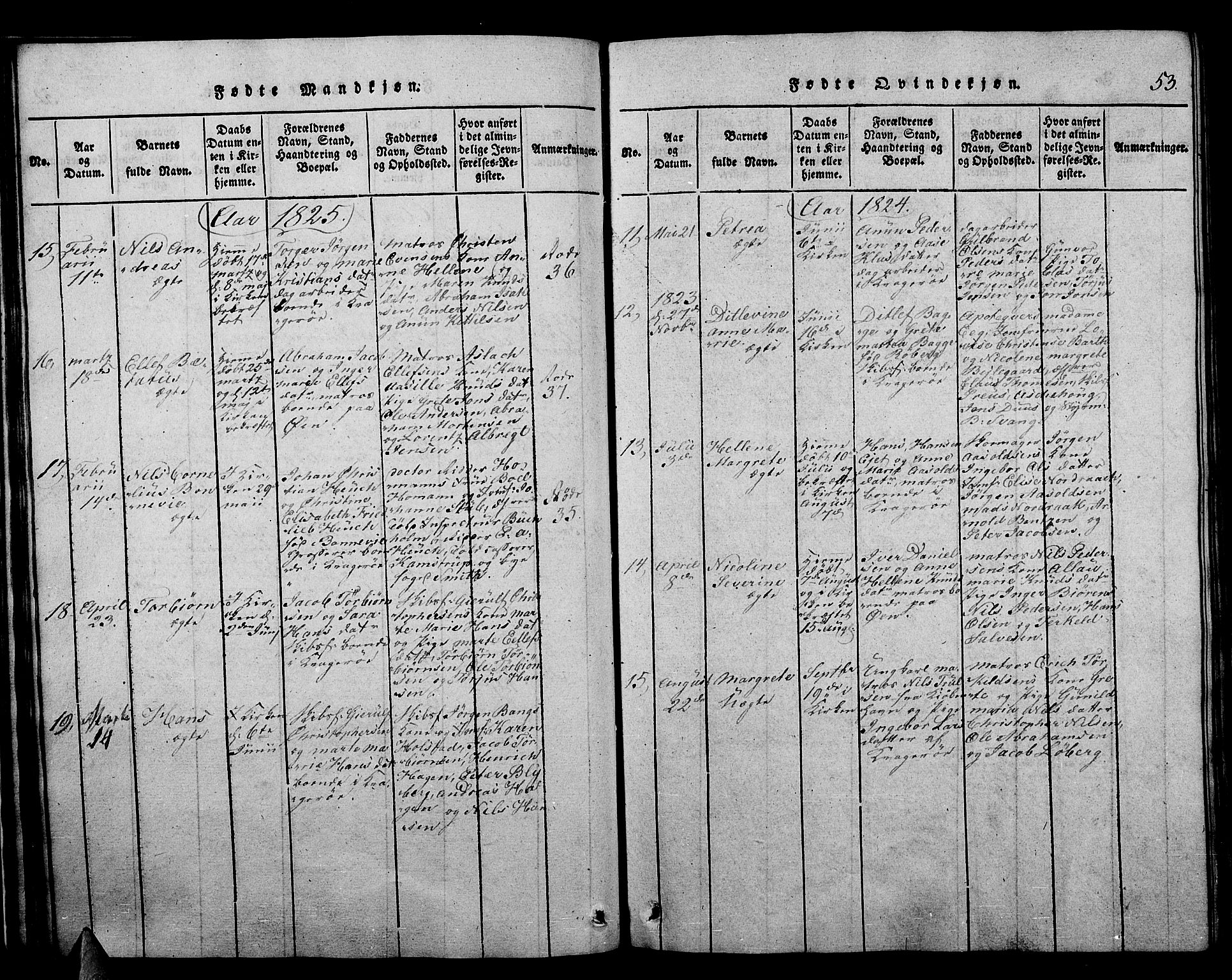 Kragerø kirkebøker, SAKO/A-278/F/Fa/L0004: Parish register (official) no. 4, 1814-1831, p. 53