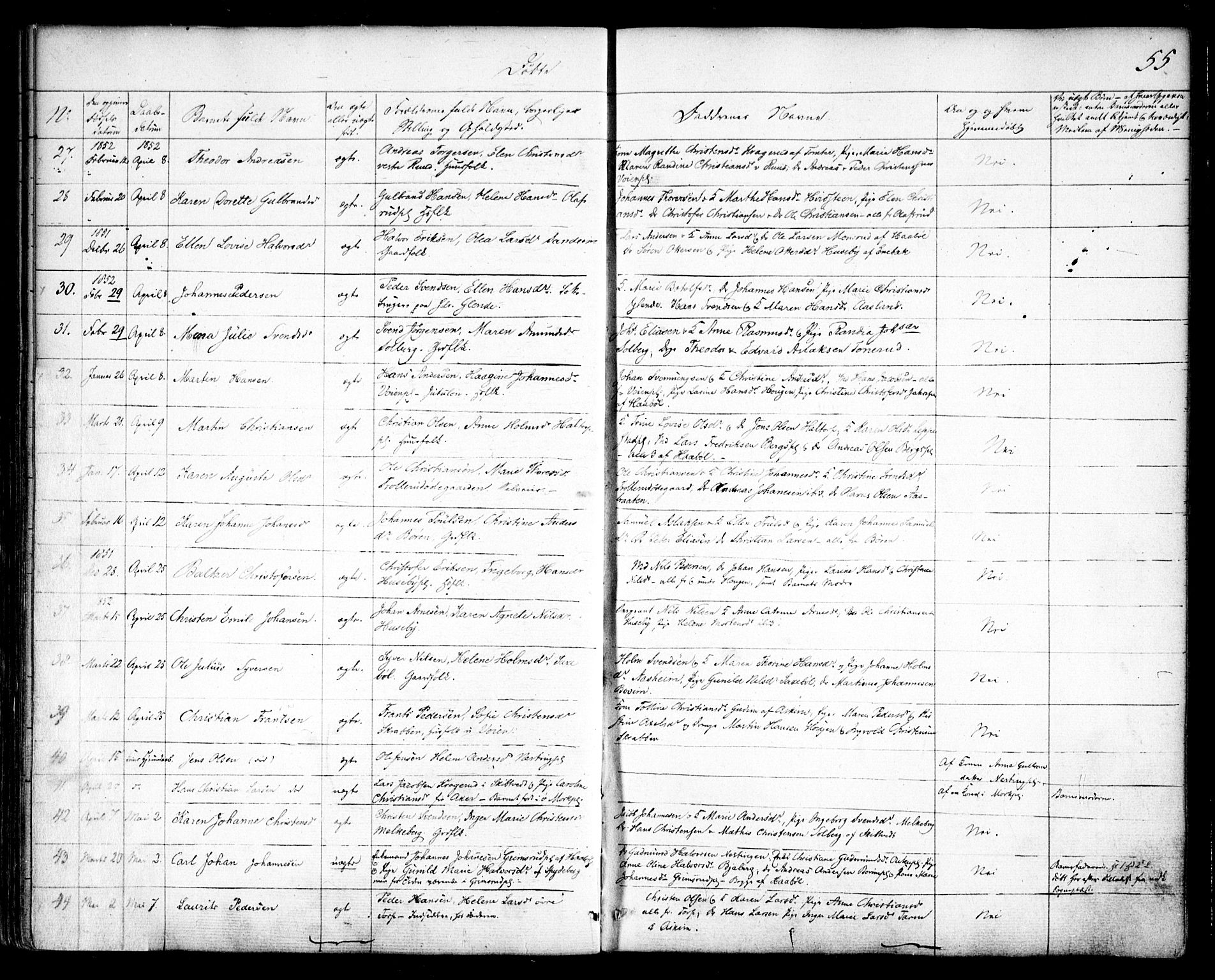 Spydeberg prestekontor Kirkebøker, AV/SAO-A-10924/F/Fa/L0005: Parish register (official) no. I 5, 1842-1862, p. 55