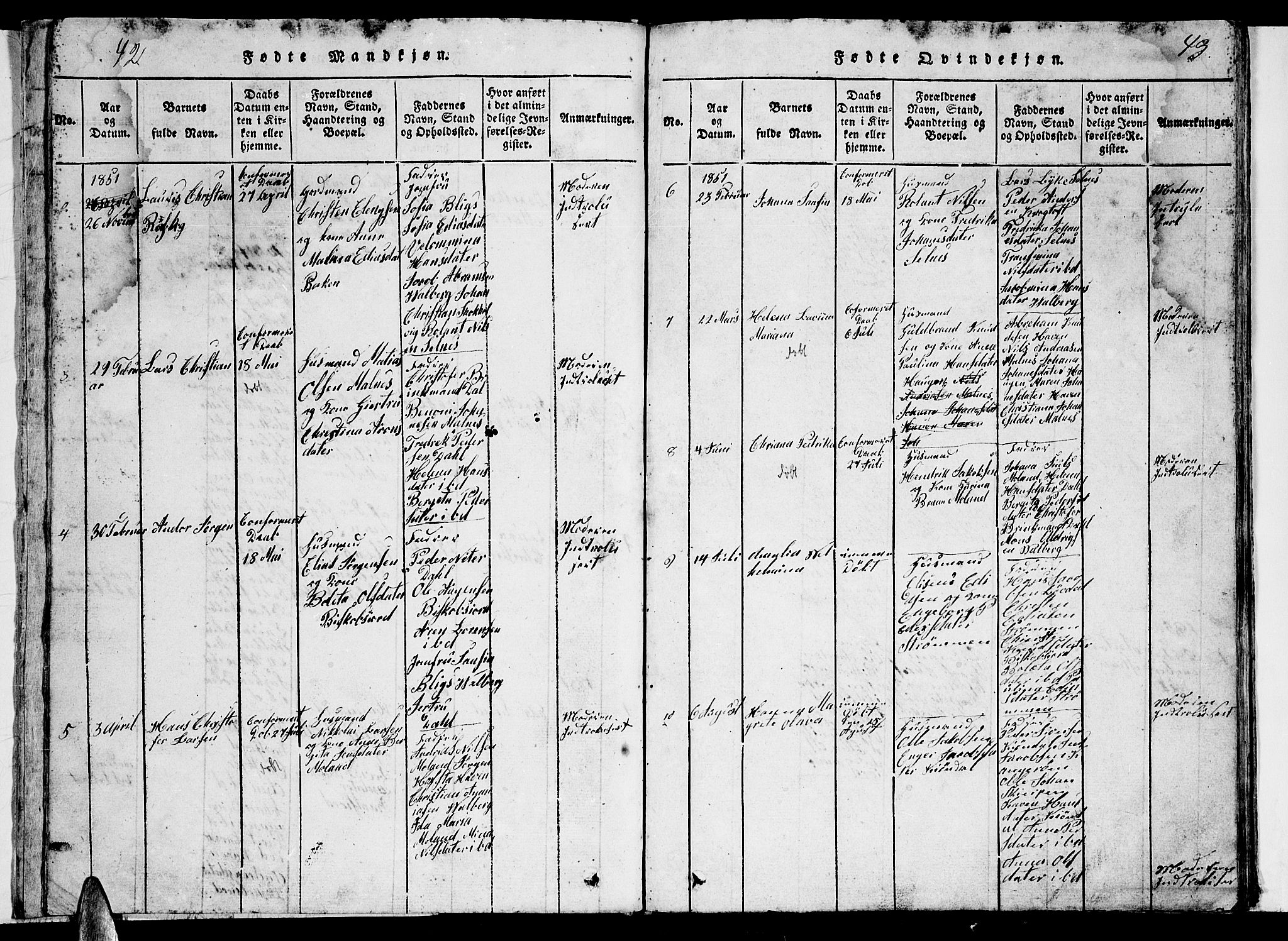 Ministerialprotokoller, klokkerbøker og fødselsregistre - Nordland, AV/SAT-A-1459/884/L1195: Parish register (copy) no. 884C01, 1837-1867, p. 42-43