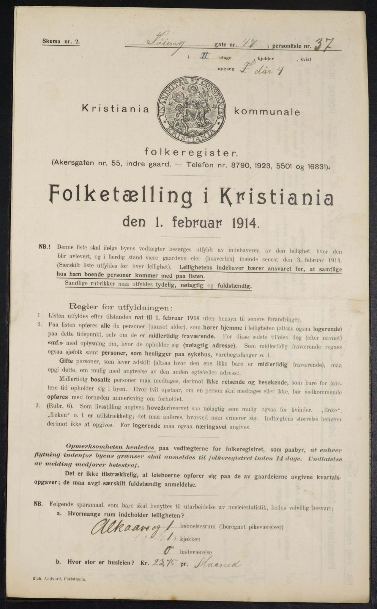OBA, Municipal Census 1914 for Kristiania, 1914, p. 119539