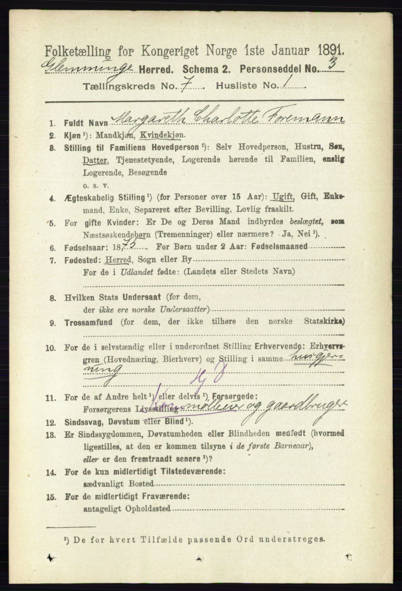 RA, 1891 census for 0132 Glemmen, 1891, p. 9131