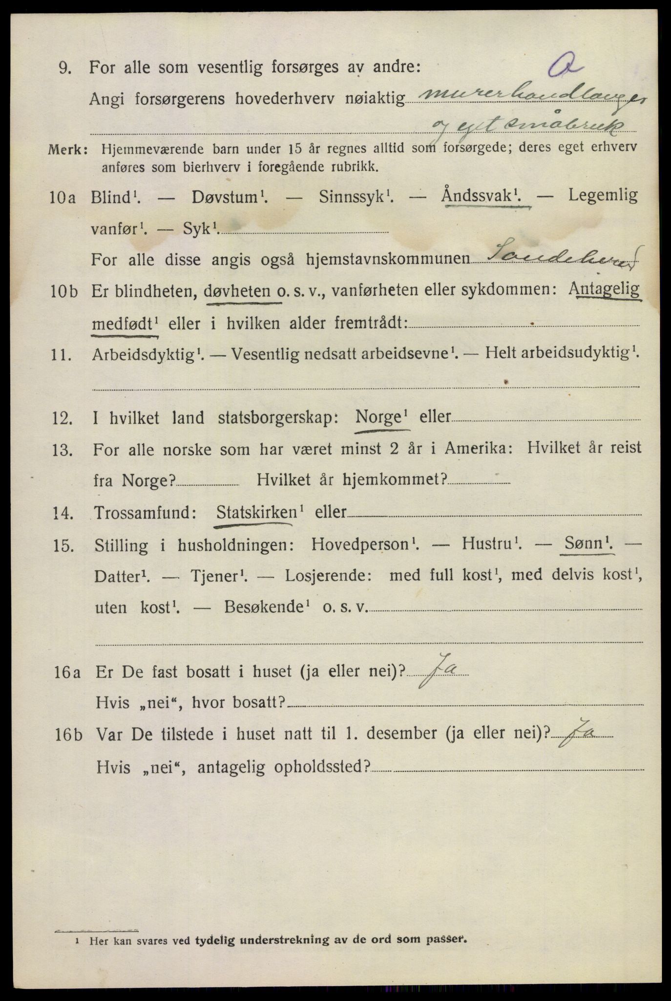 SAKO, 1920 census for Sandeherred, 1920, p. 8615