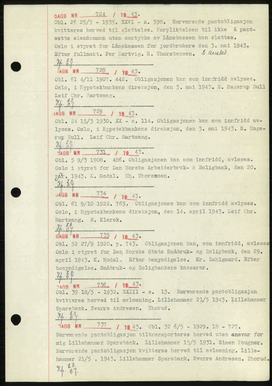 Sør-Gudbrandsdal tingrett, SAH/TING-004/H/Hb/Hbf/L0002: Mortgage book no. C1, 1938-1951, Diary no: : 724/1943