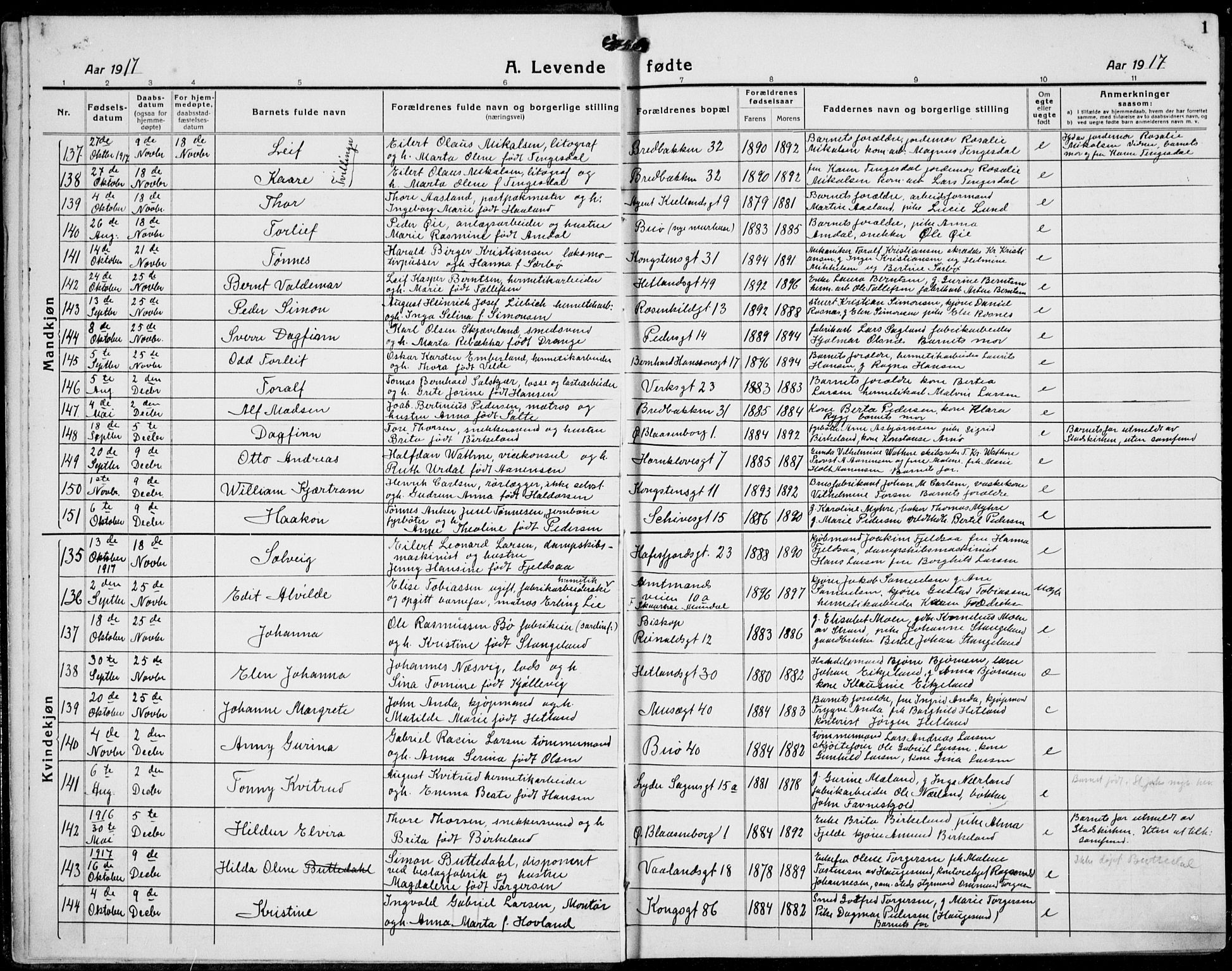 St. Petri sokneprestkontor, SAST/A-101813/001/30/30BB/L0011: Parish register (copy) no. B 11, 1917-1940, p. 1